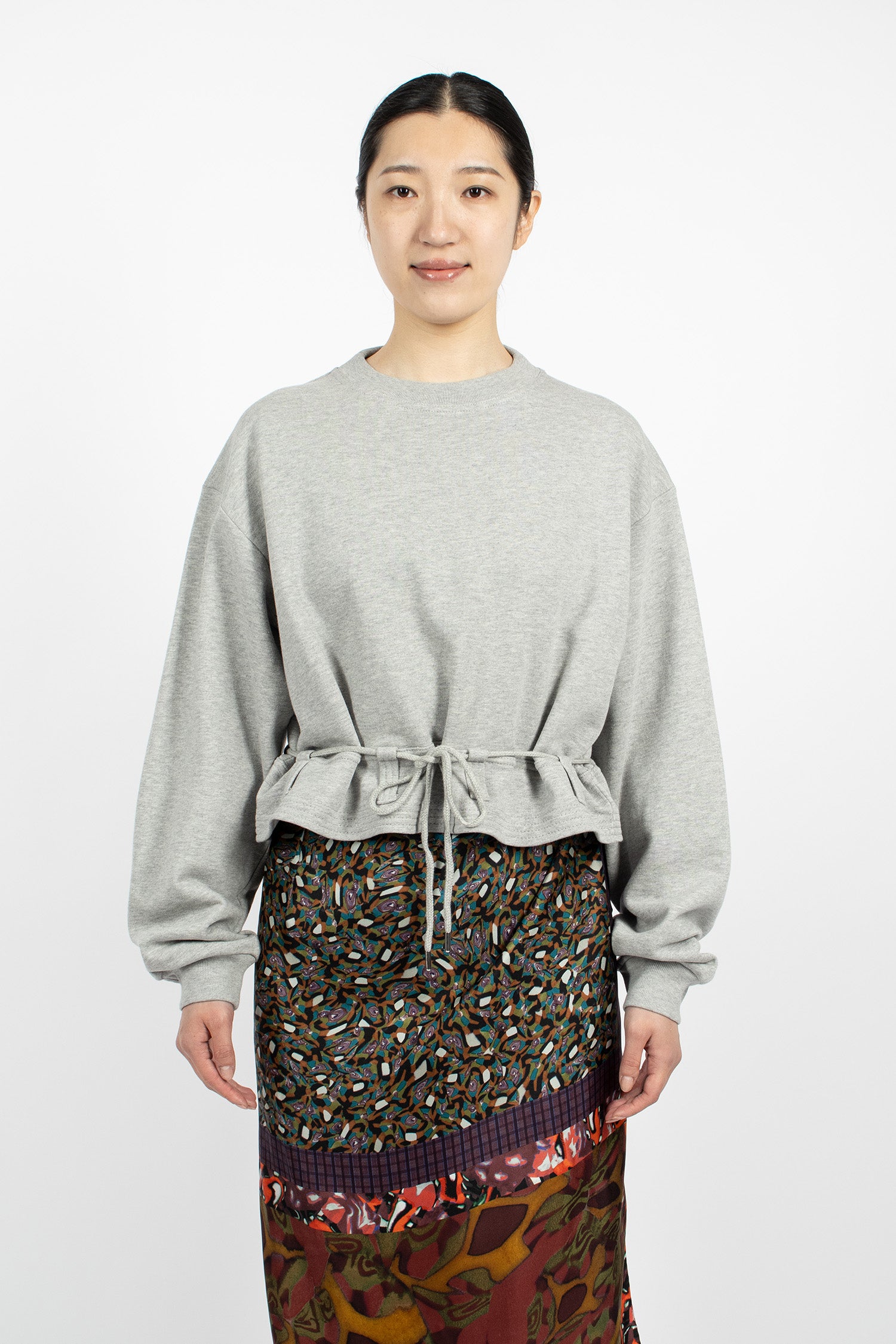 Boxy Drawstring Sweatshirt Grey Melange