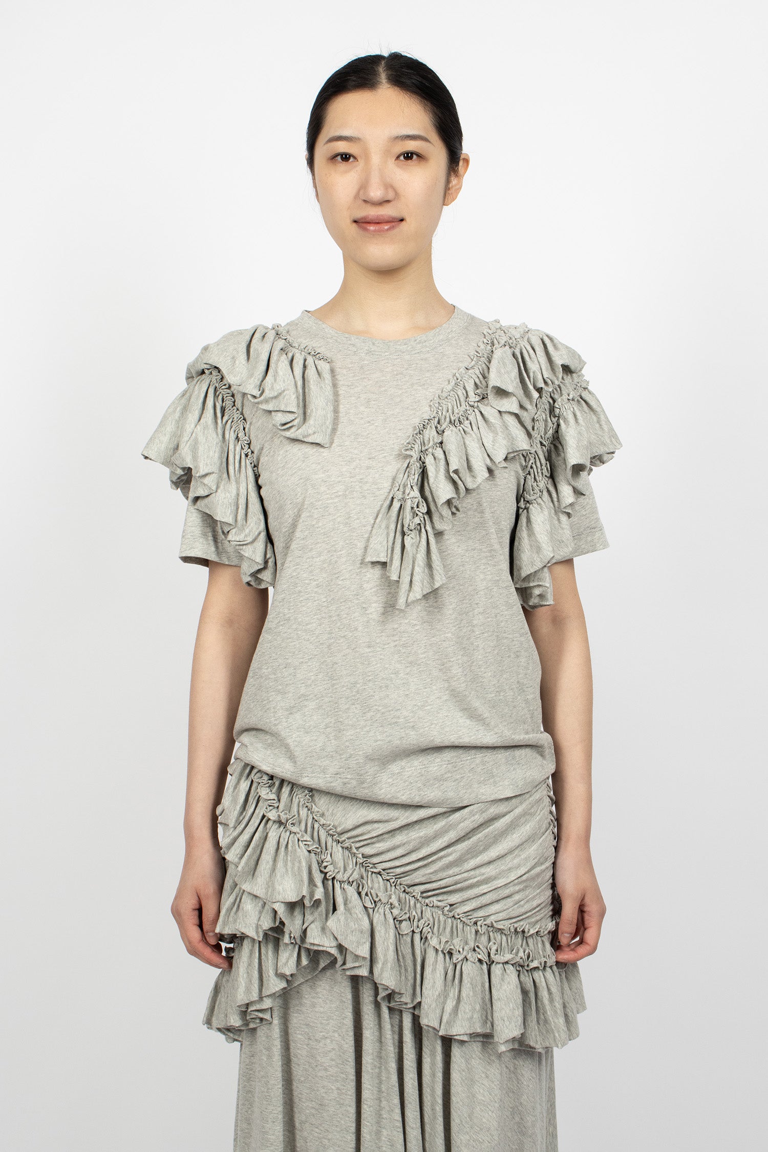 Ruffled Jersey T-Shirt Grey Melange