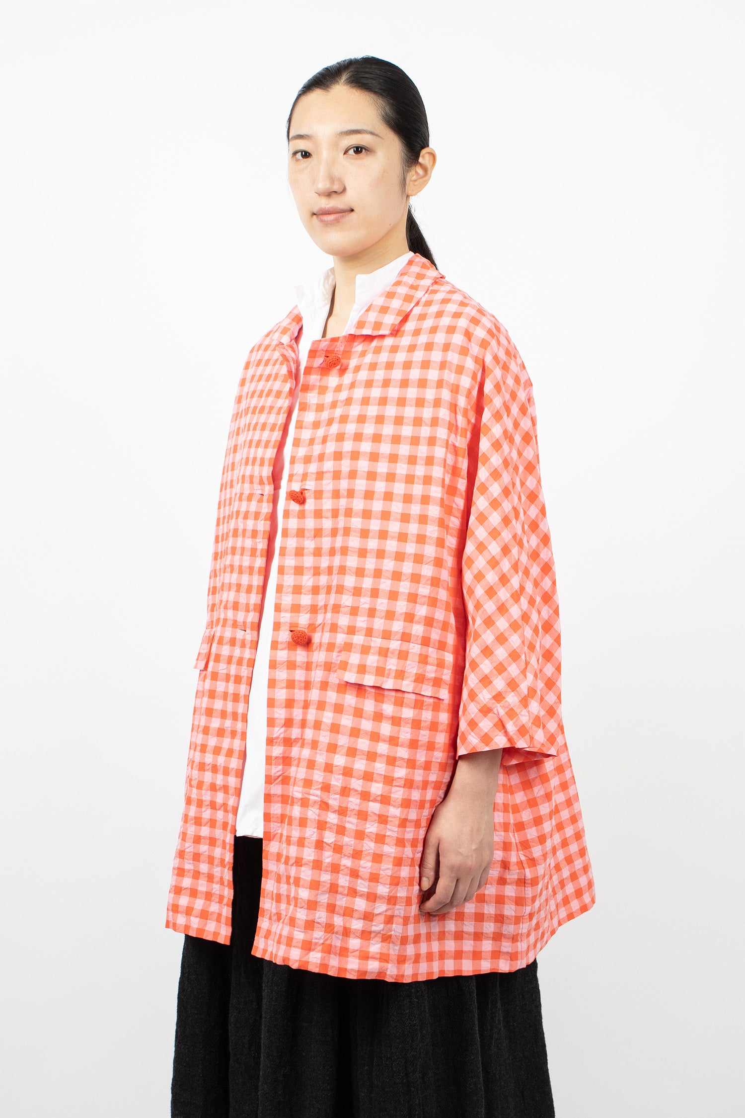 Washed Poppy Coat Glow Red/Pink Check
