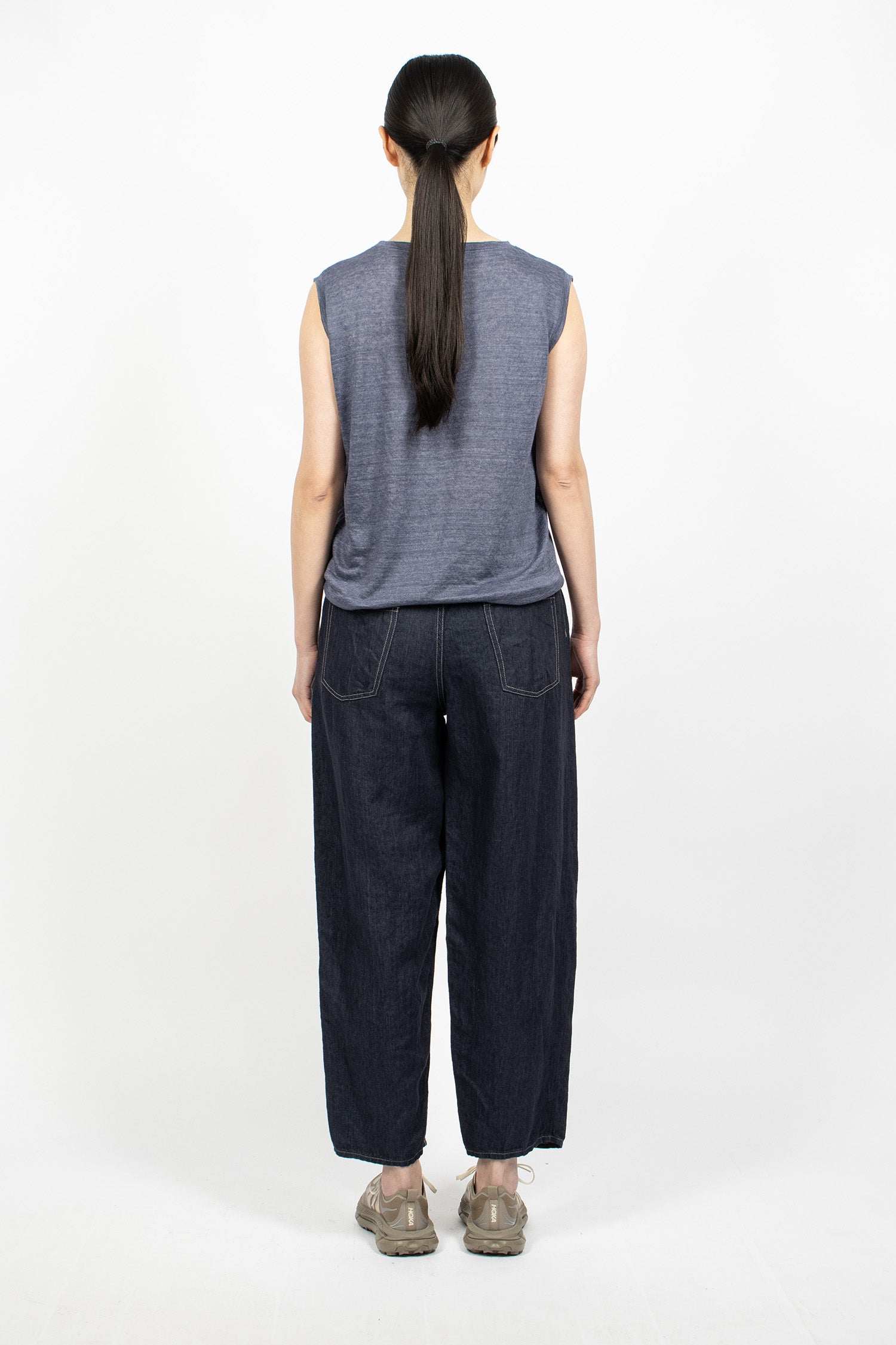 Linen Denim Tapered Pants Navy