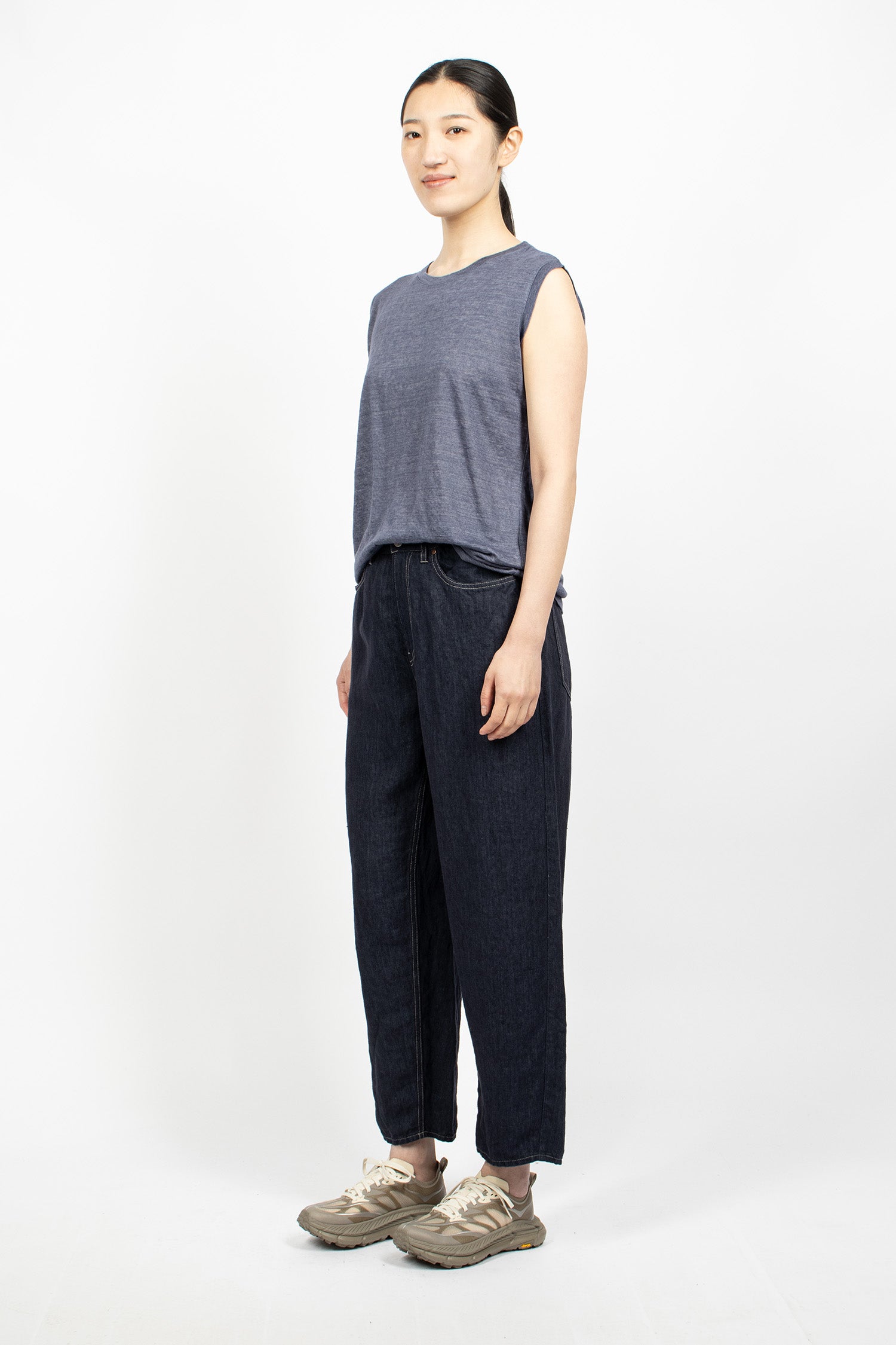 Linen Denim Tapered Pants Navy