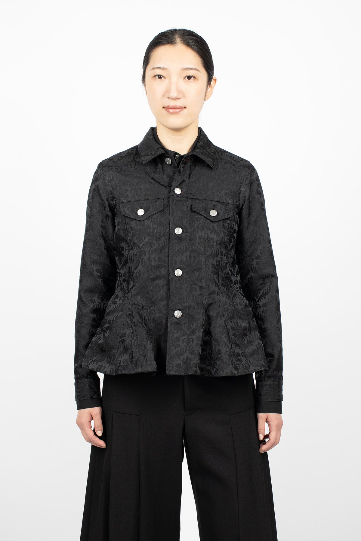 Peplum Jacquard Jacket Black