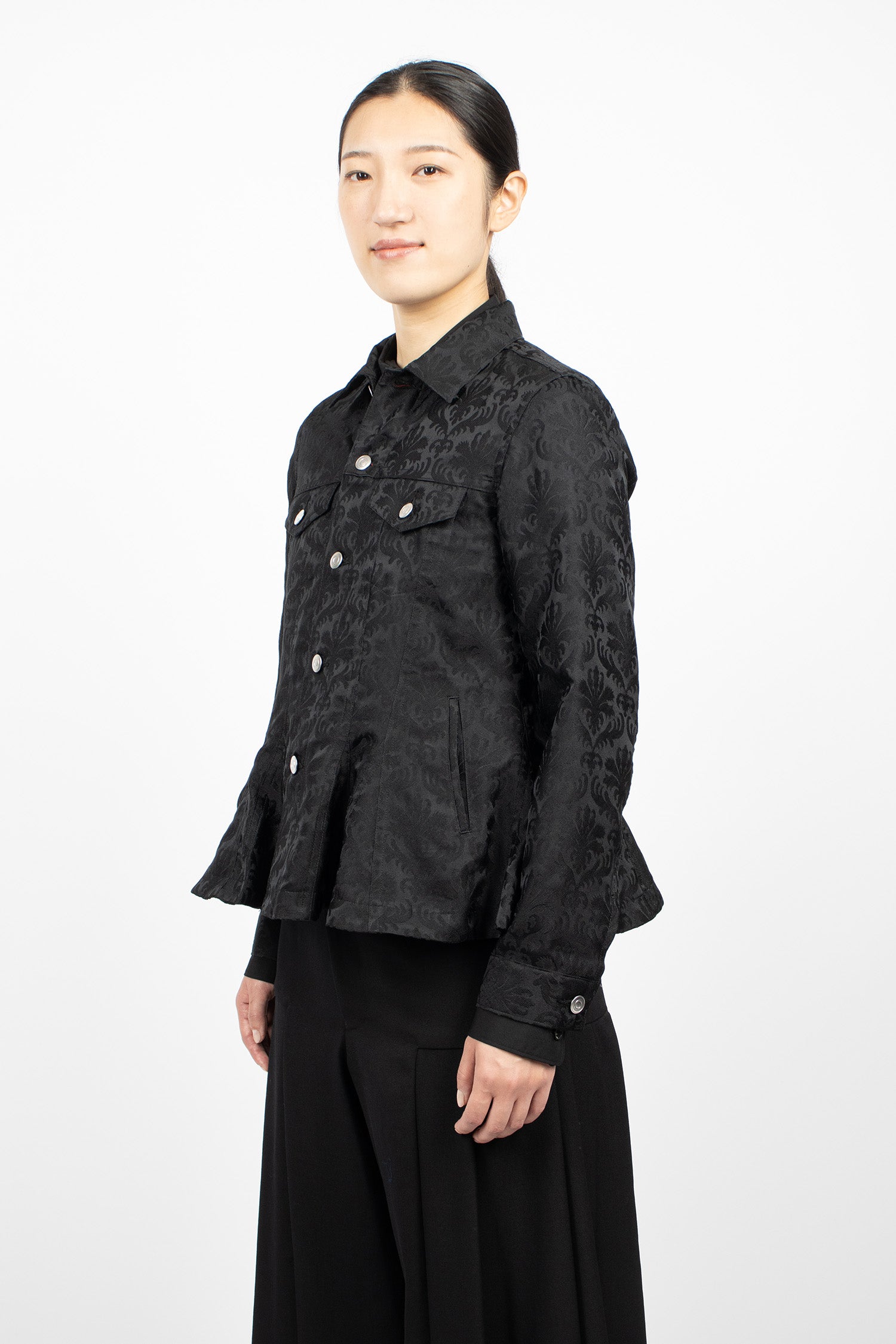 Peplum Jacquard Jacket Black