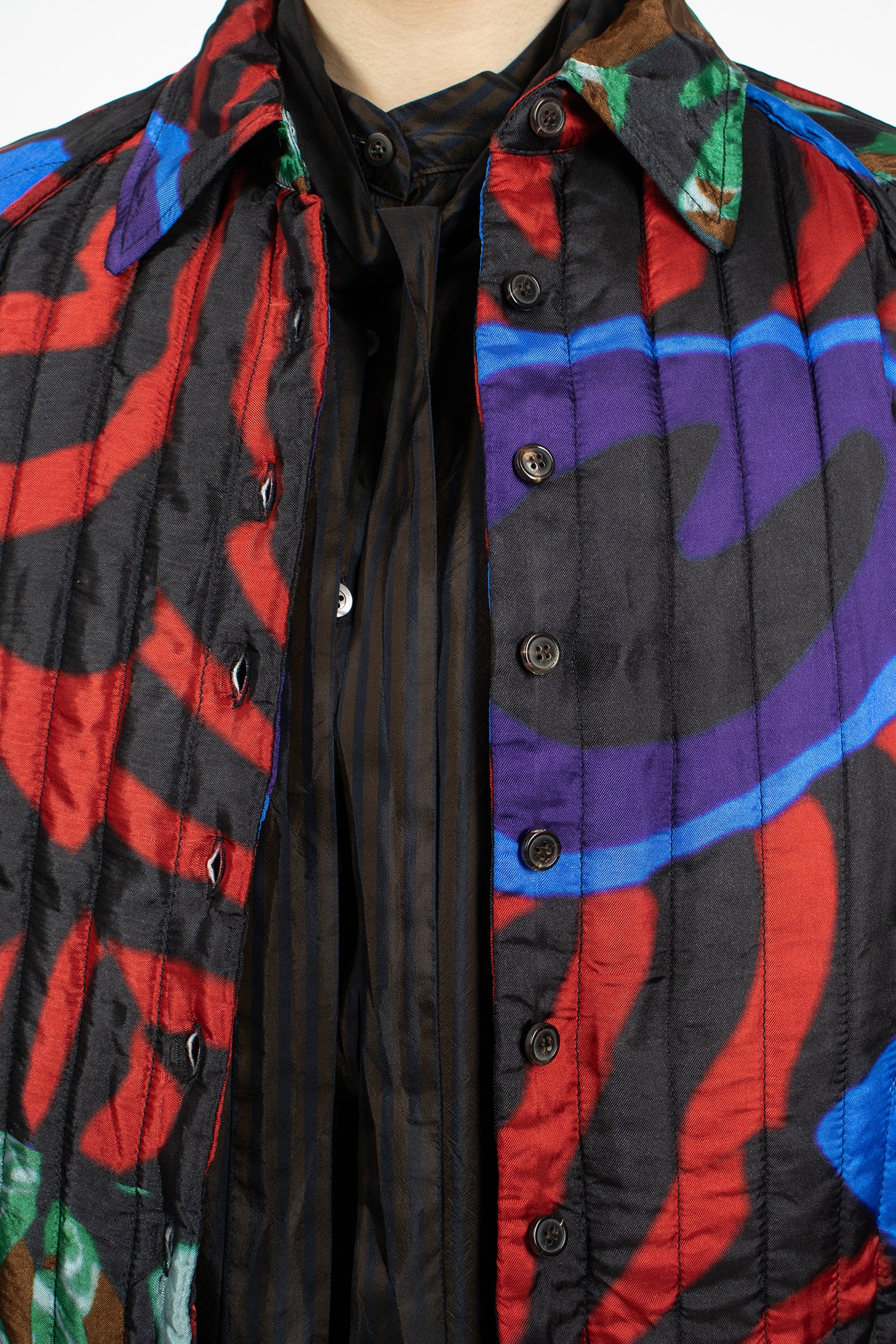 Quilted Button-Up Blouson Red