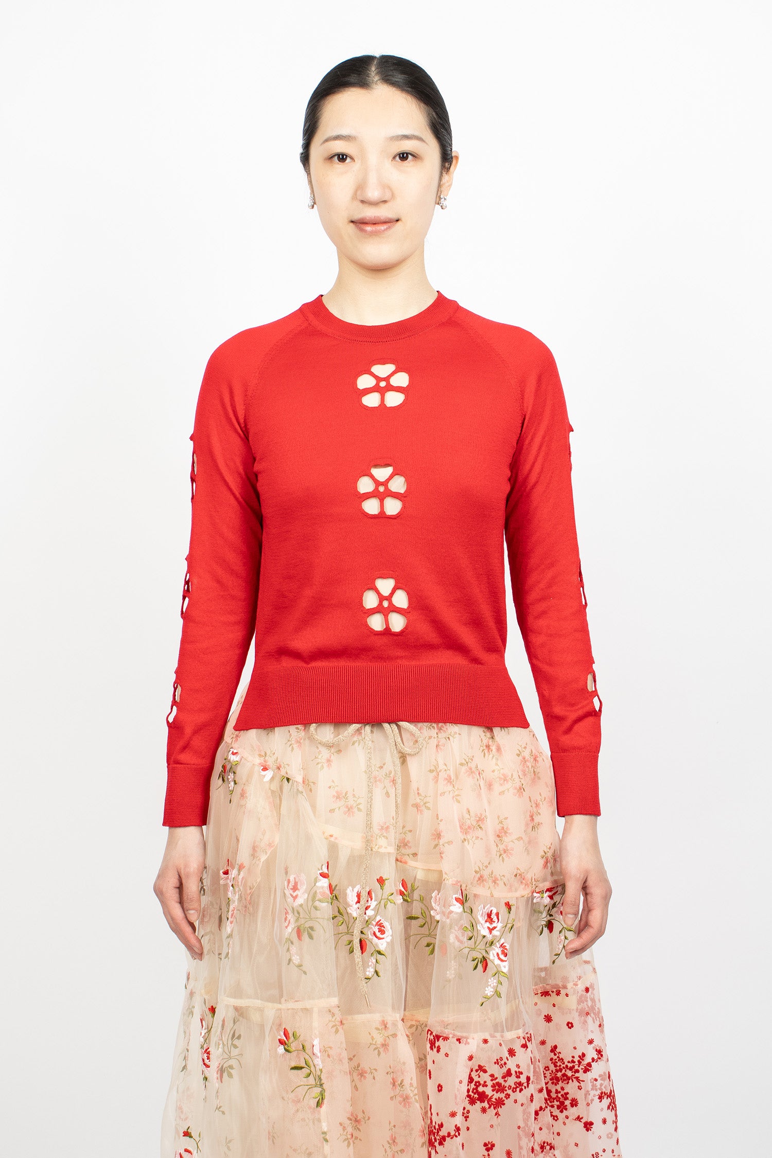 Mercerised Daisy Cutout Jumper Red