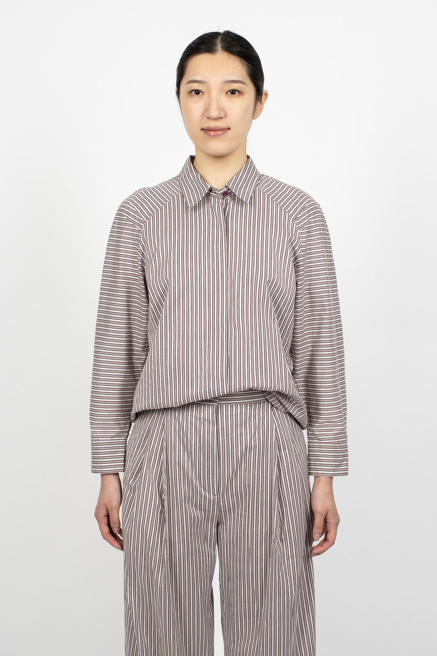 Striped Silk Blend Shirt Brown