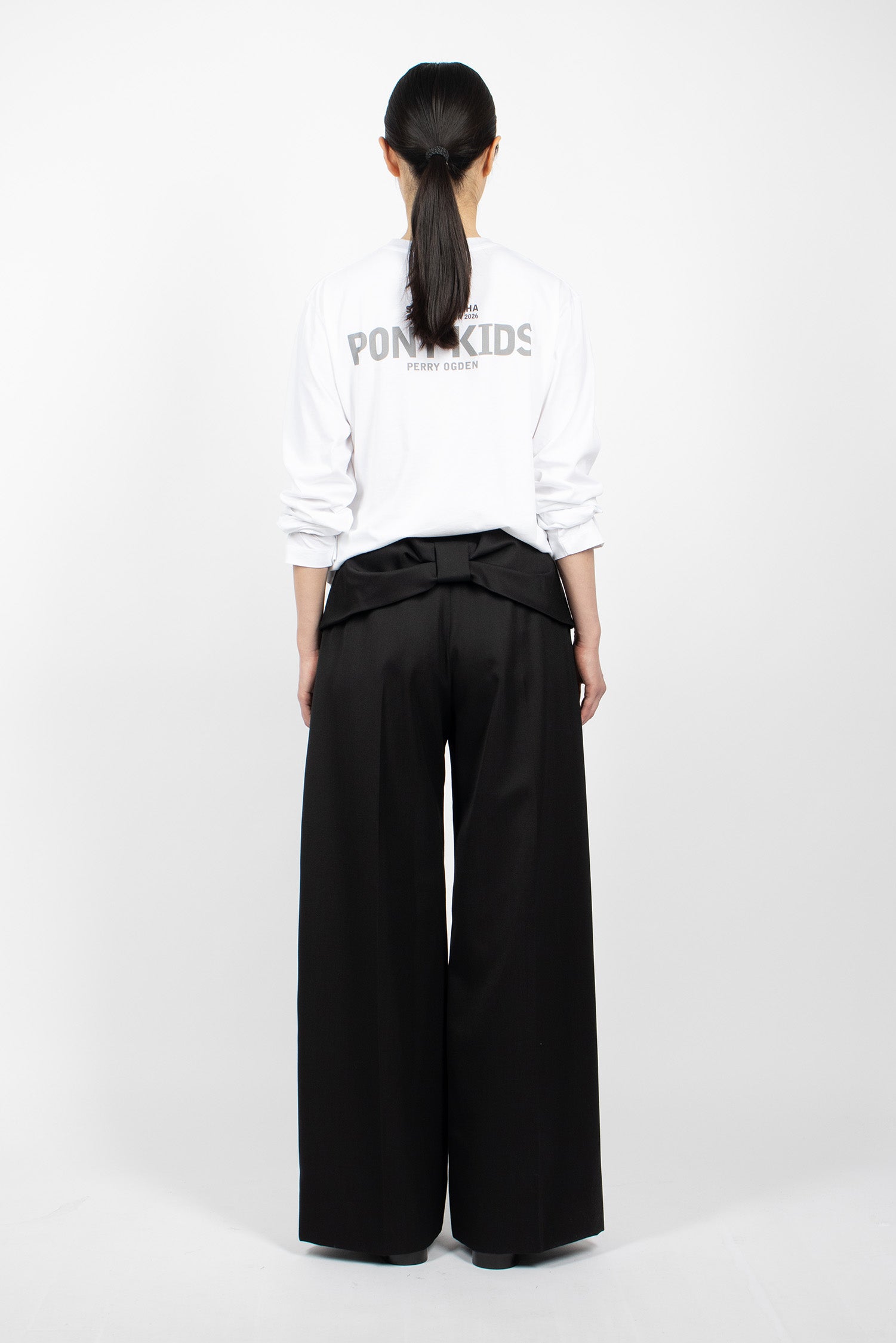 Back Bow Wide Leg Trousers Black