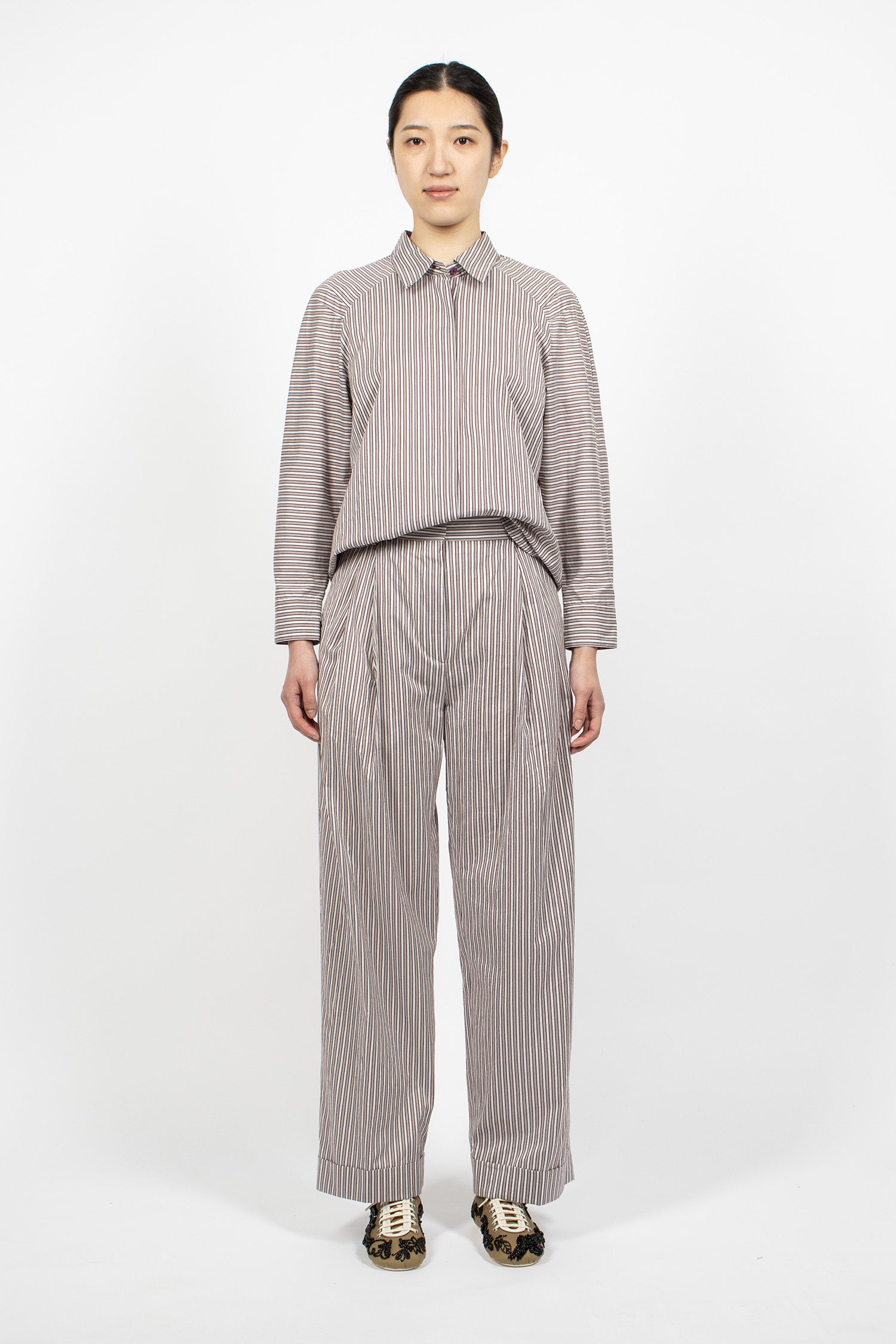 Striped Silk Blend Shirt Brown