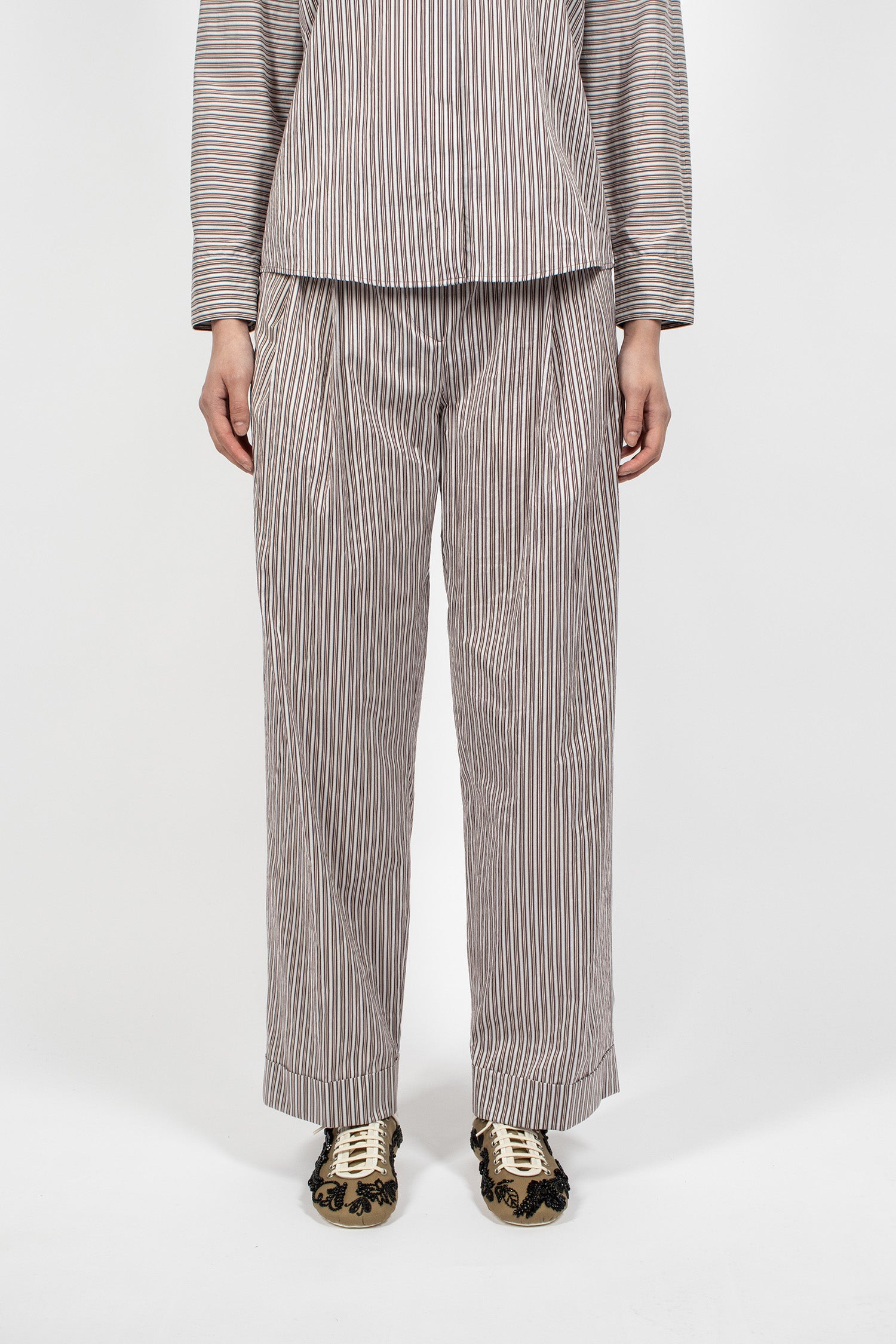Pleated Pants Brown Stripe