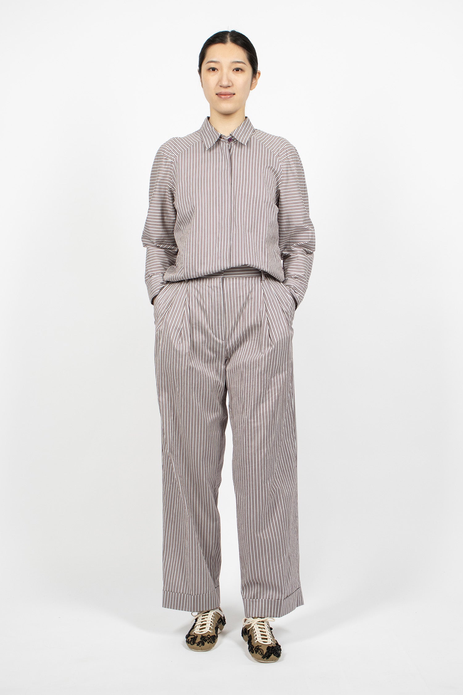 Pleated Pants Brown Stripe