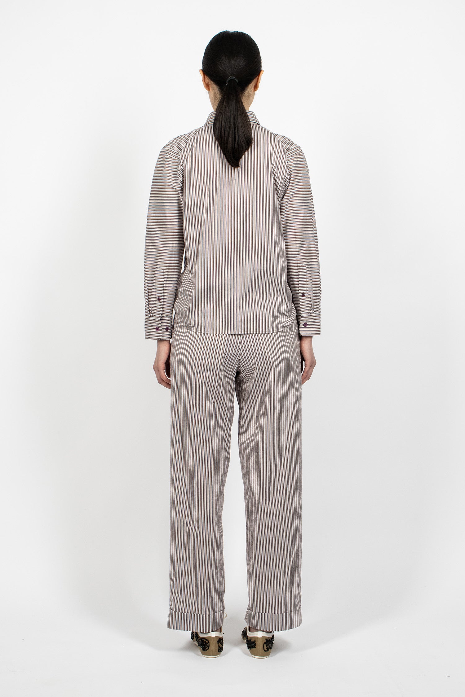 Pleated Pants Brown Stripe