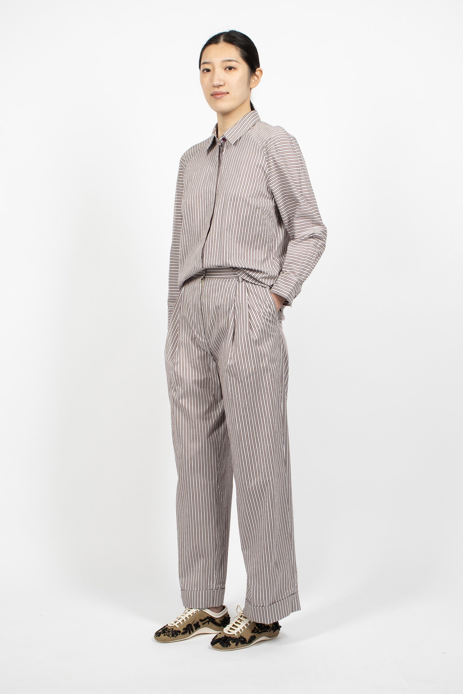 Pleated Pants Brown Stripe