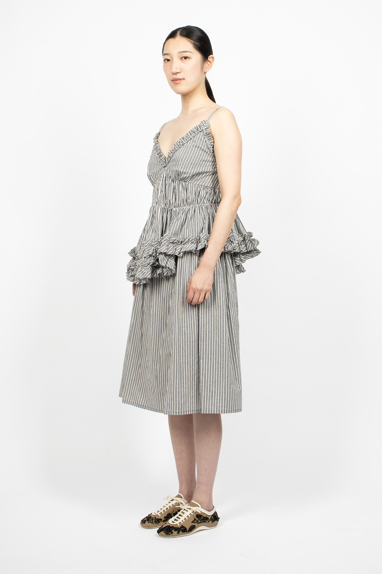 Ruffled Stripe Skirt Black