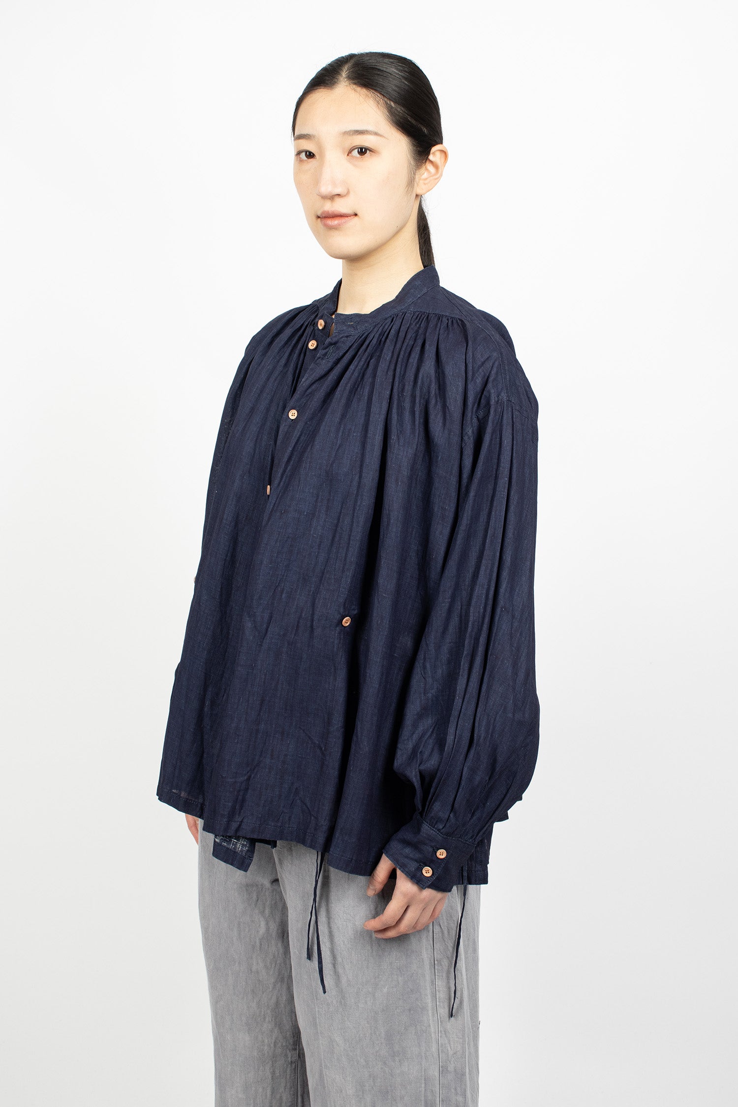 Linen 2-Way Blouse Indigo