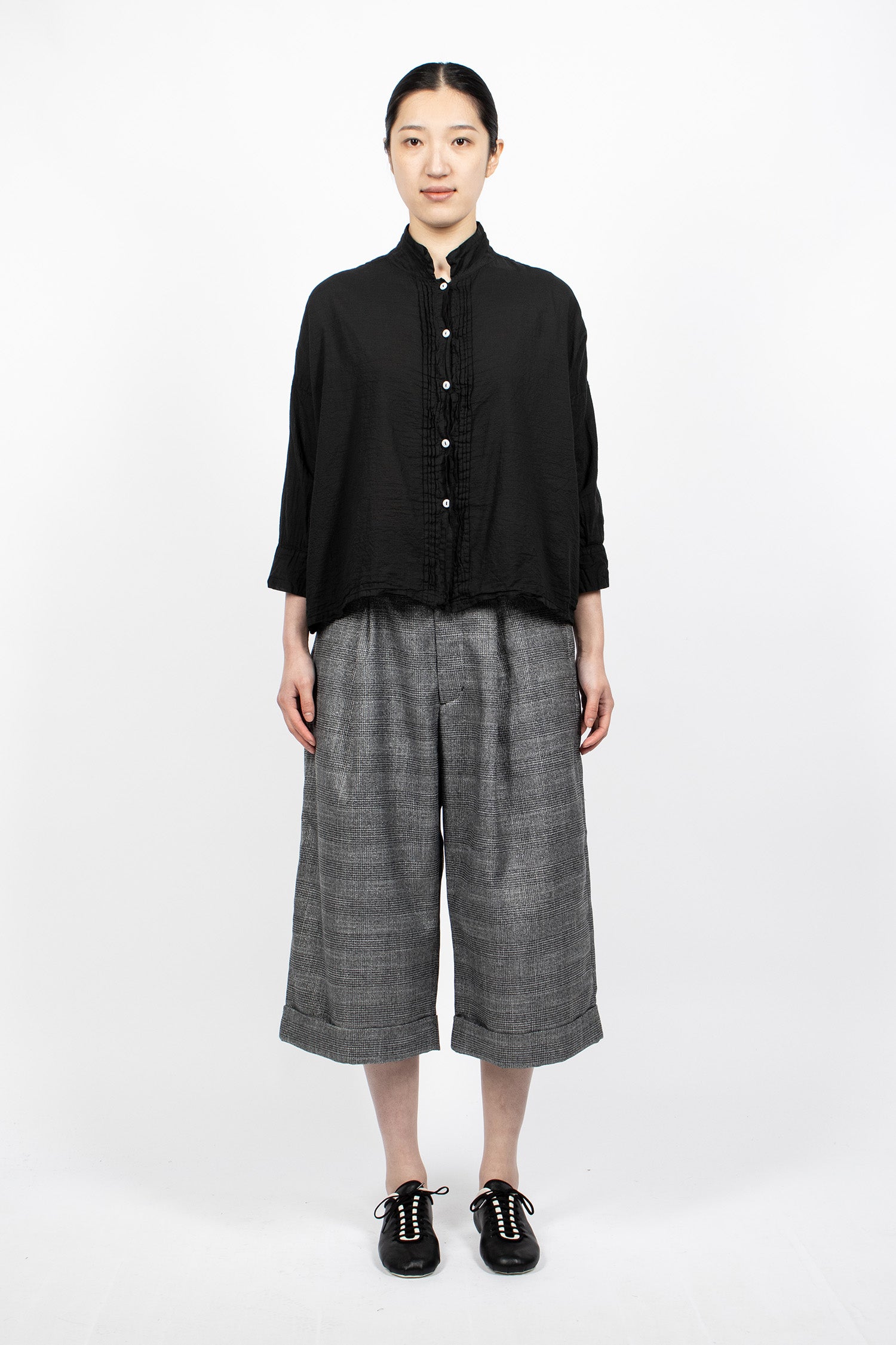 WP 3/4 Pants Dark Grey Lurex Glen Plaid