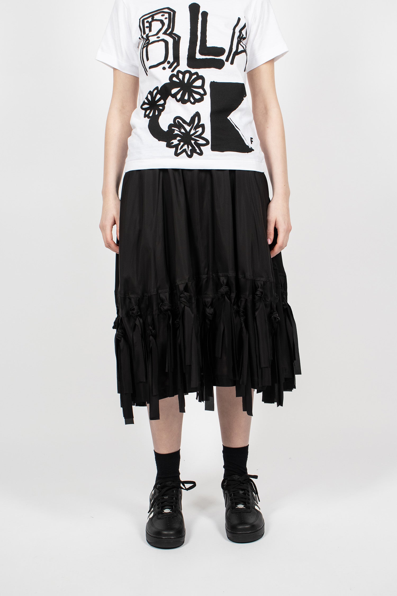 Tassel Satin Skirt Black