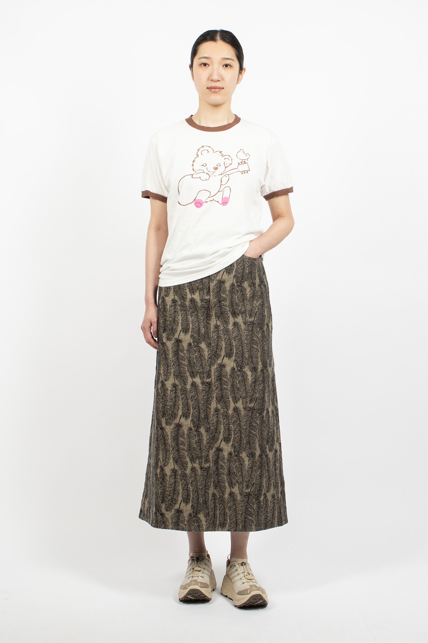 12oz Magpie Denim Maxi Skirt Black/Beige