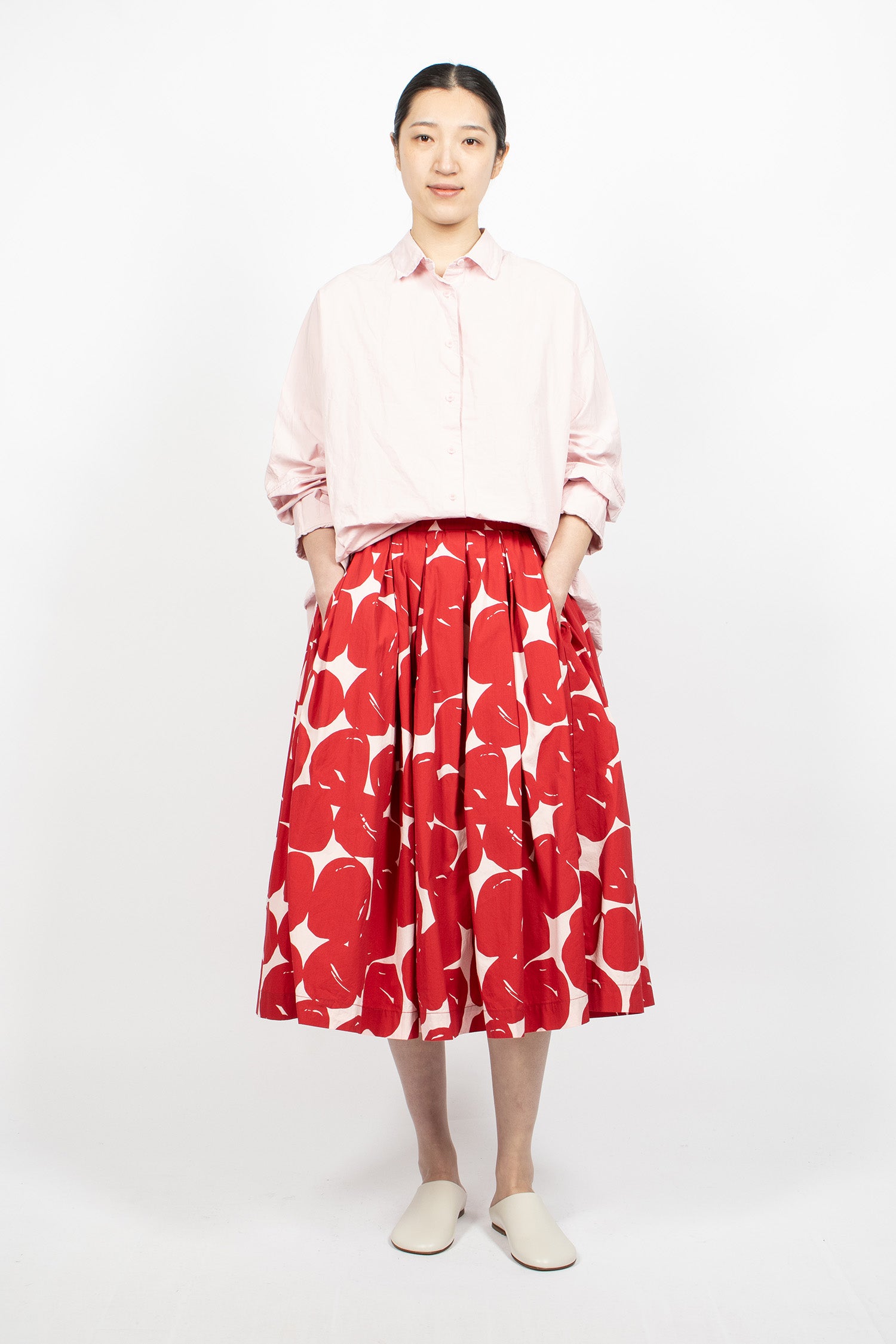 Double Rideaux Skirt Red Print