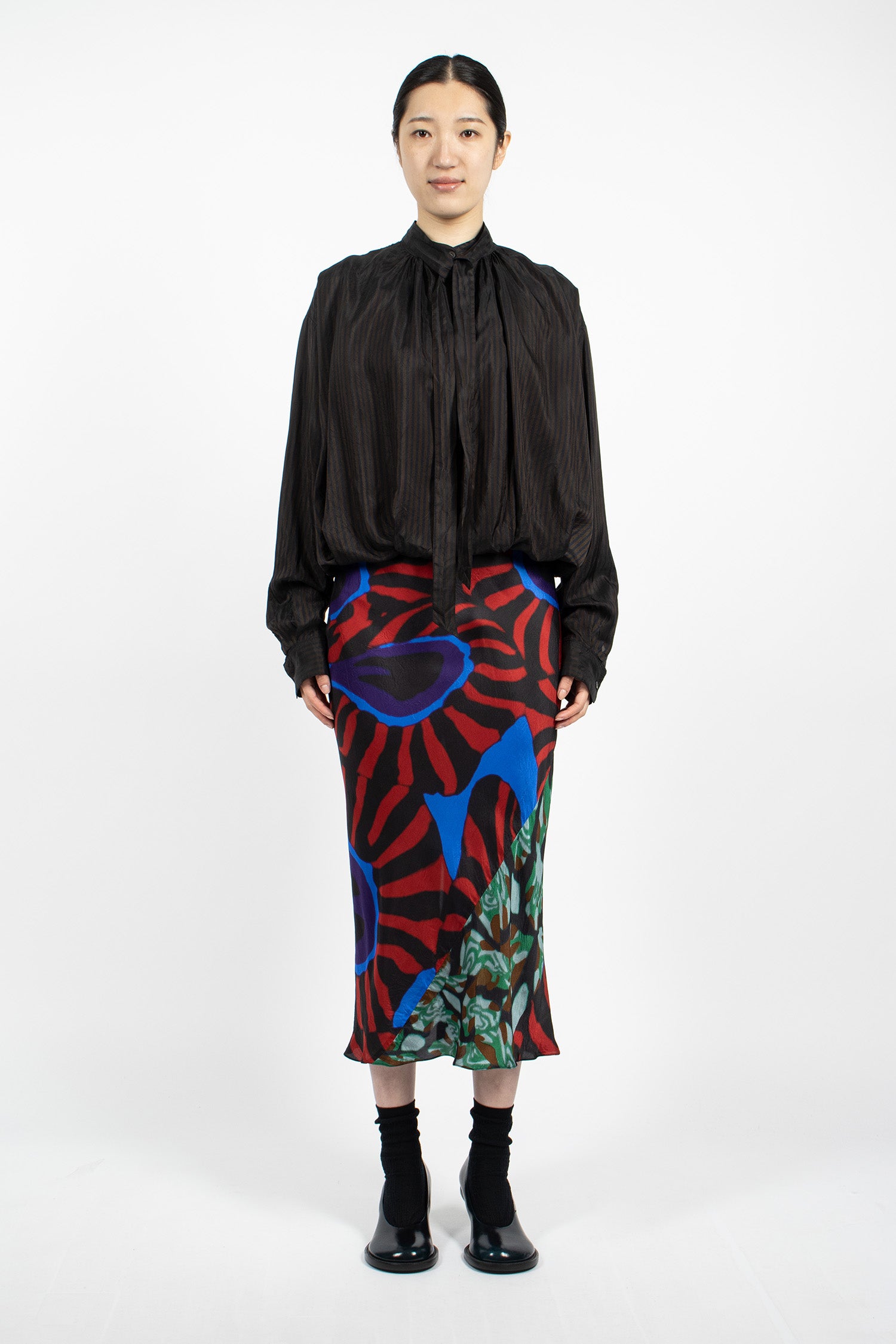 Draped Stripe Blouse Dark Brown