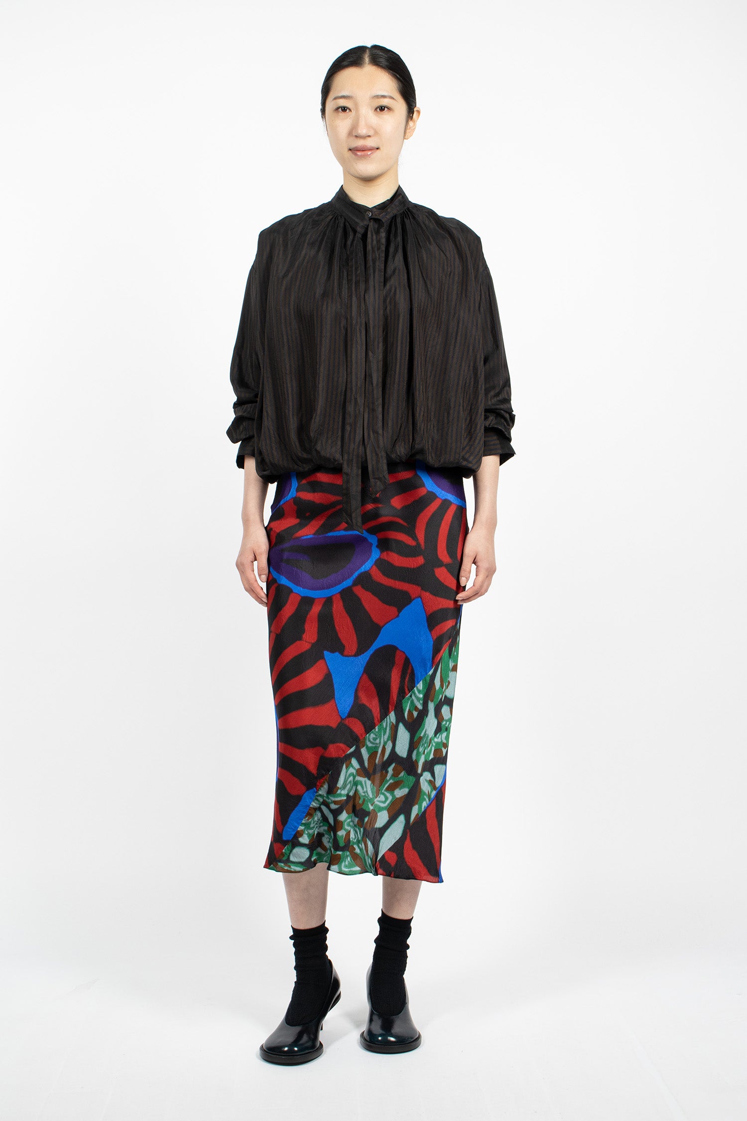 Draped Stripe Blouse Dark Brown