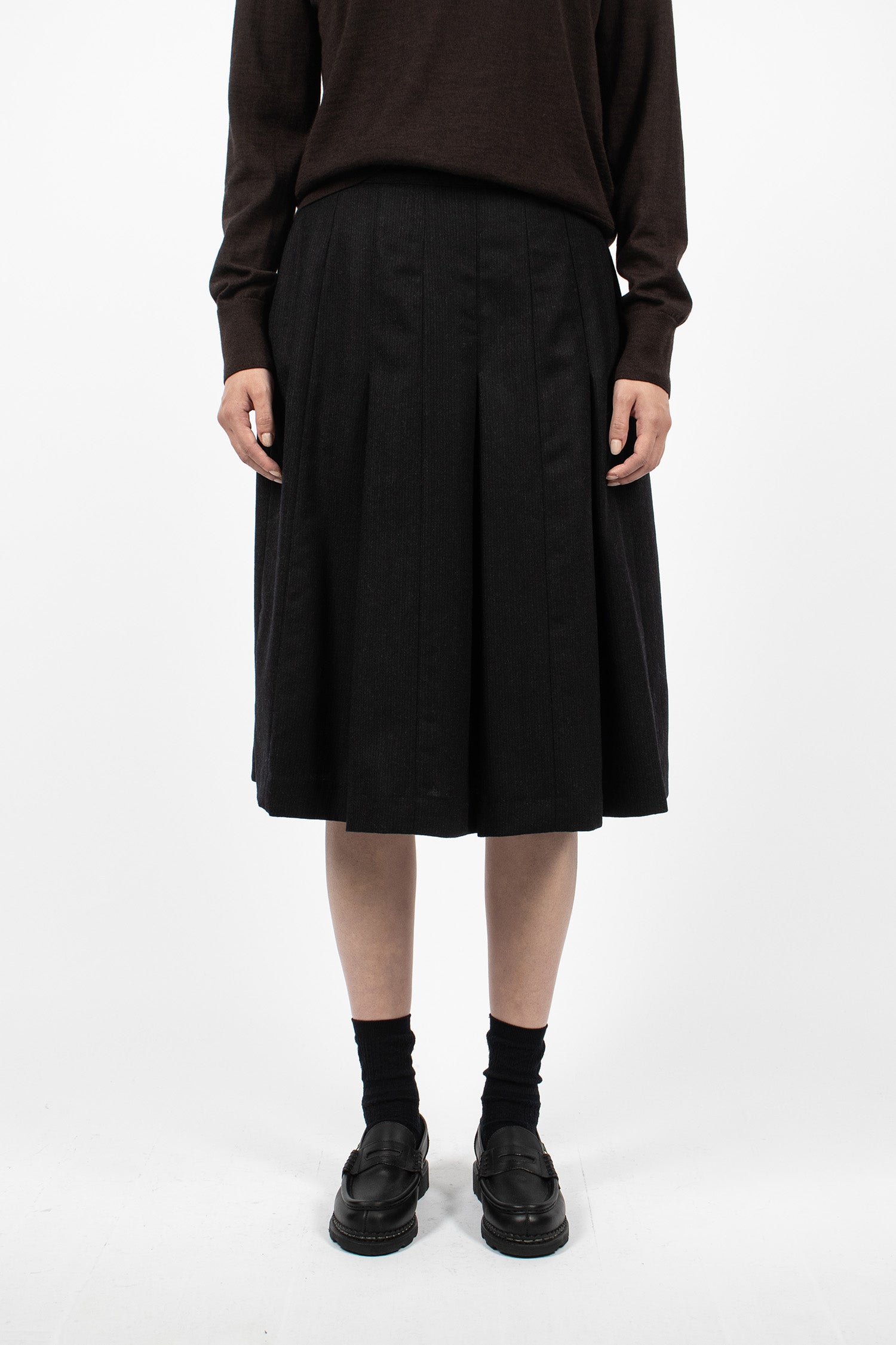Panel Pleated Wool Skirt Black/Charcoal