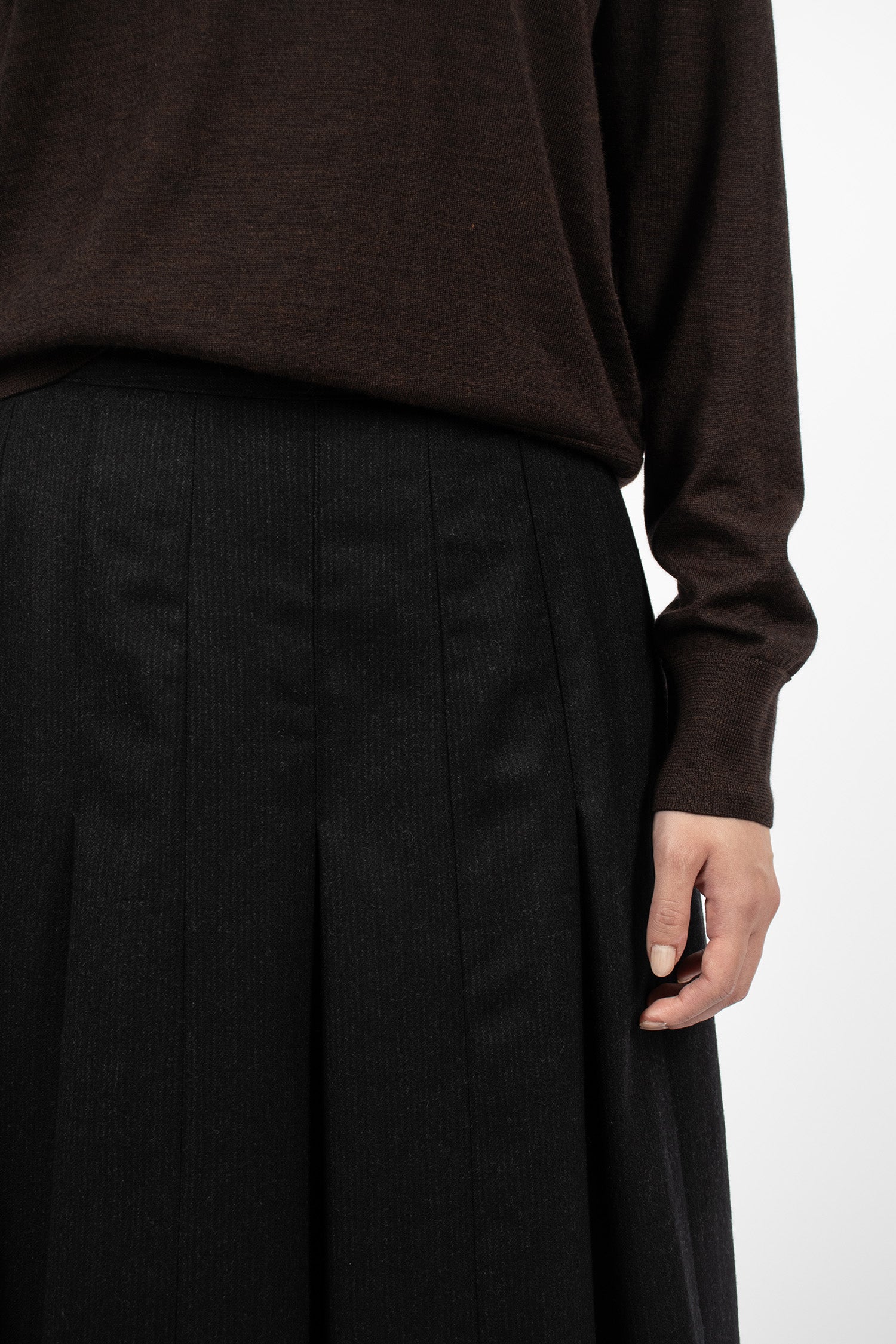 Panel Pleated Wool Skirt Black/Charcoal