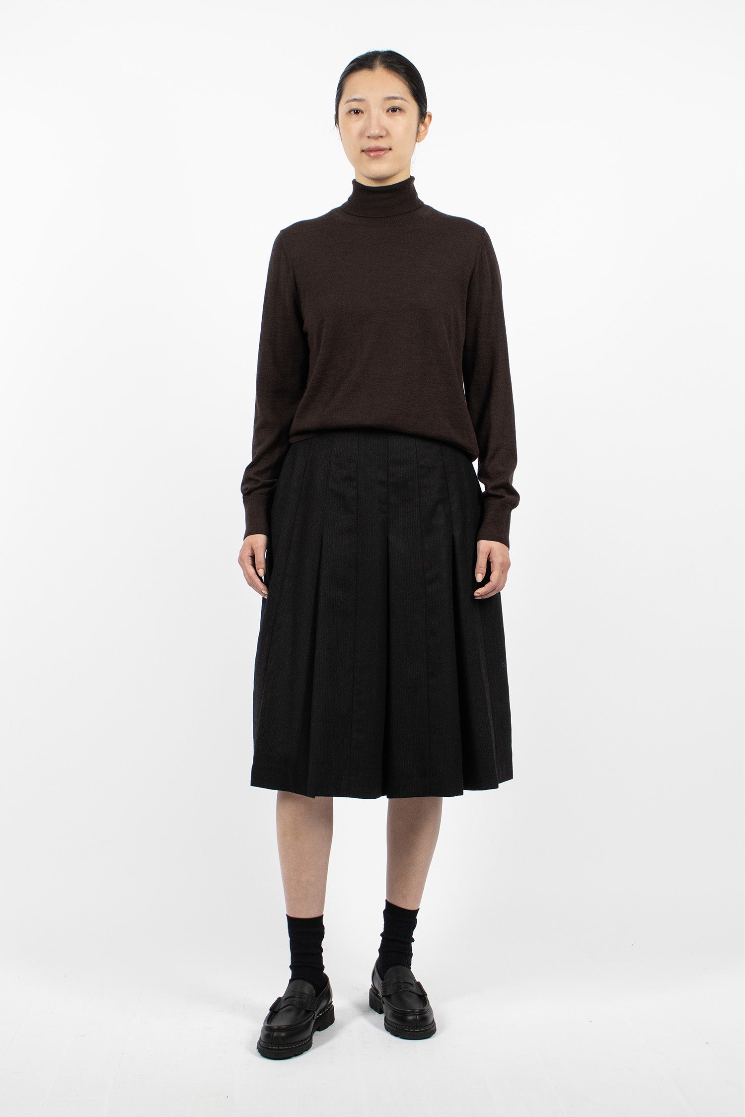 Panel Pleated Wool Skirt Black/Charcoal