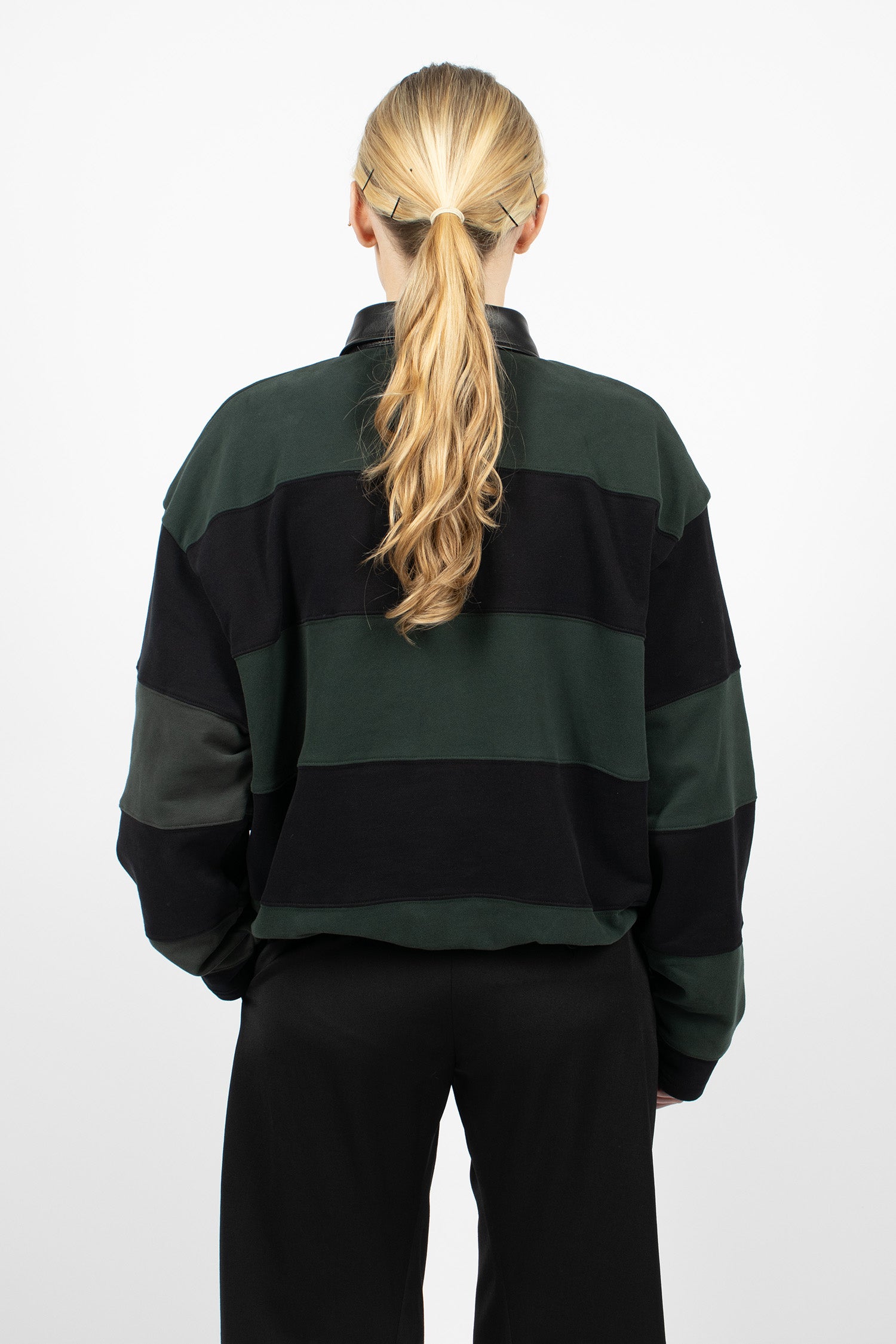 Striped Polo Sweatshirt Forest Green/Black