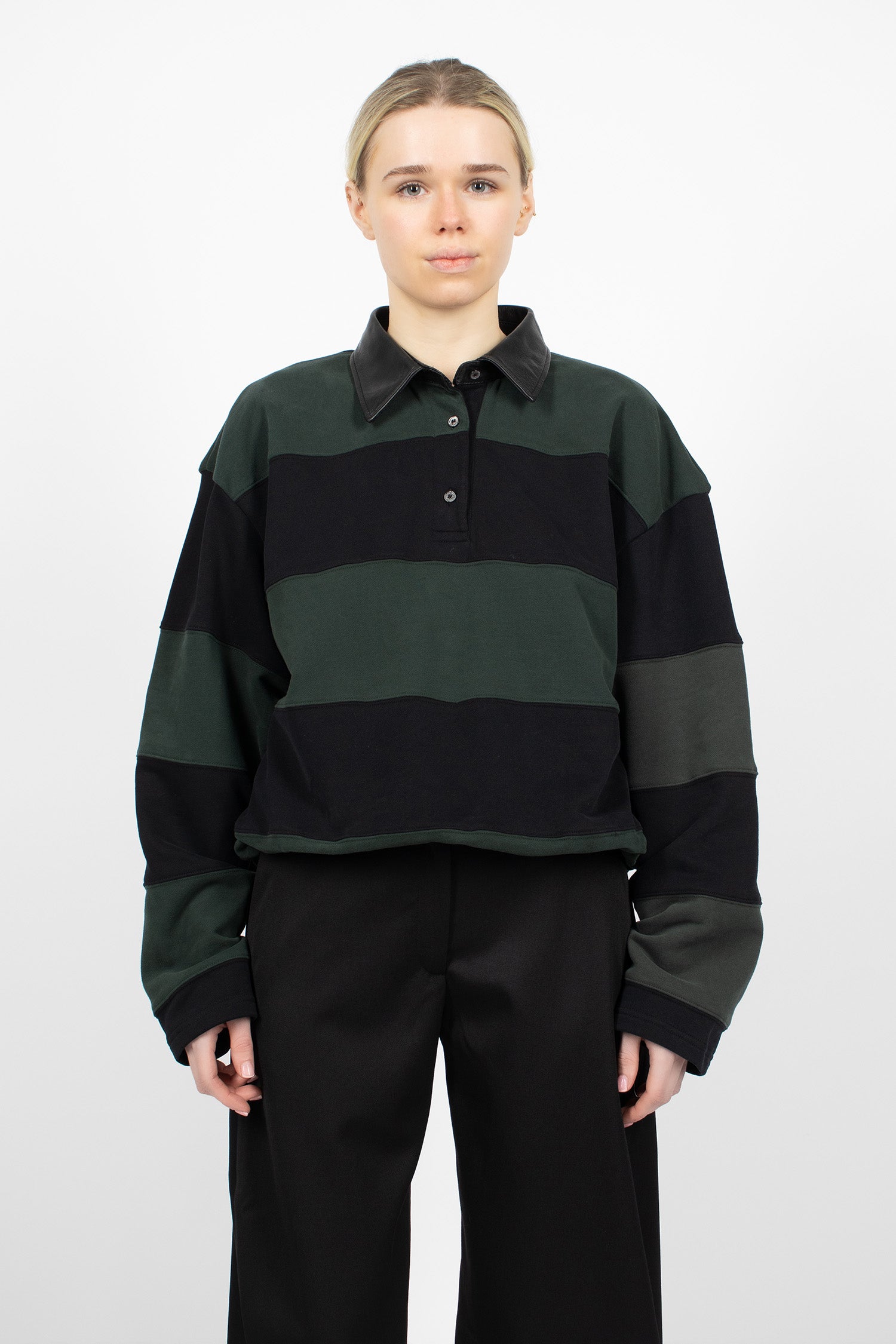 Striped Polo Sweatshirt Forest Green/Black