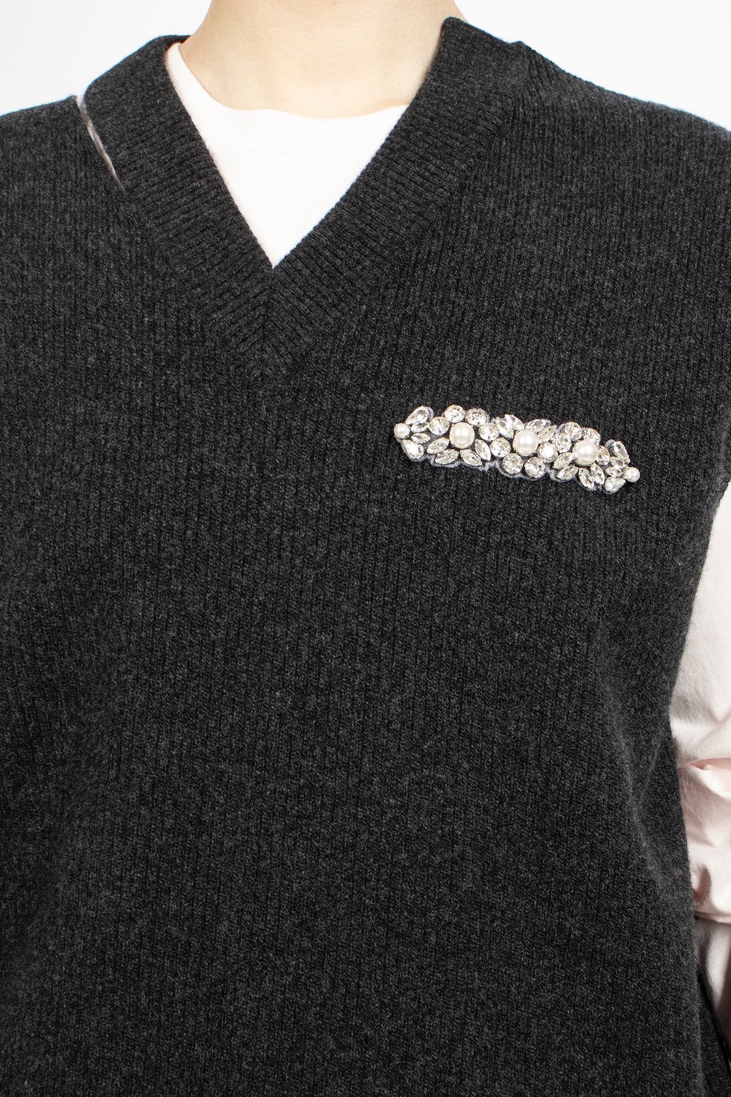 Embellished Merino Seam Bite Vest Charcoal/Pearl/Clear