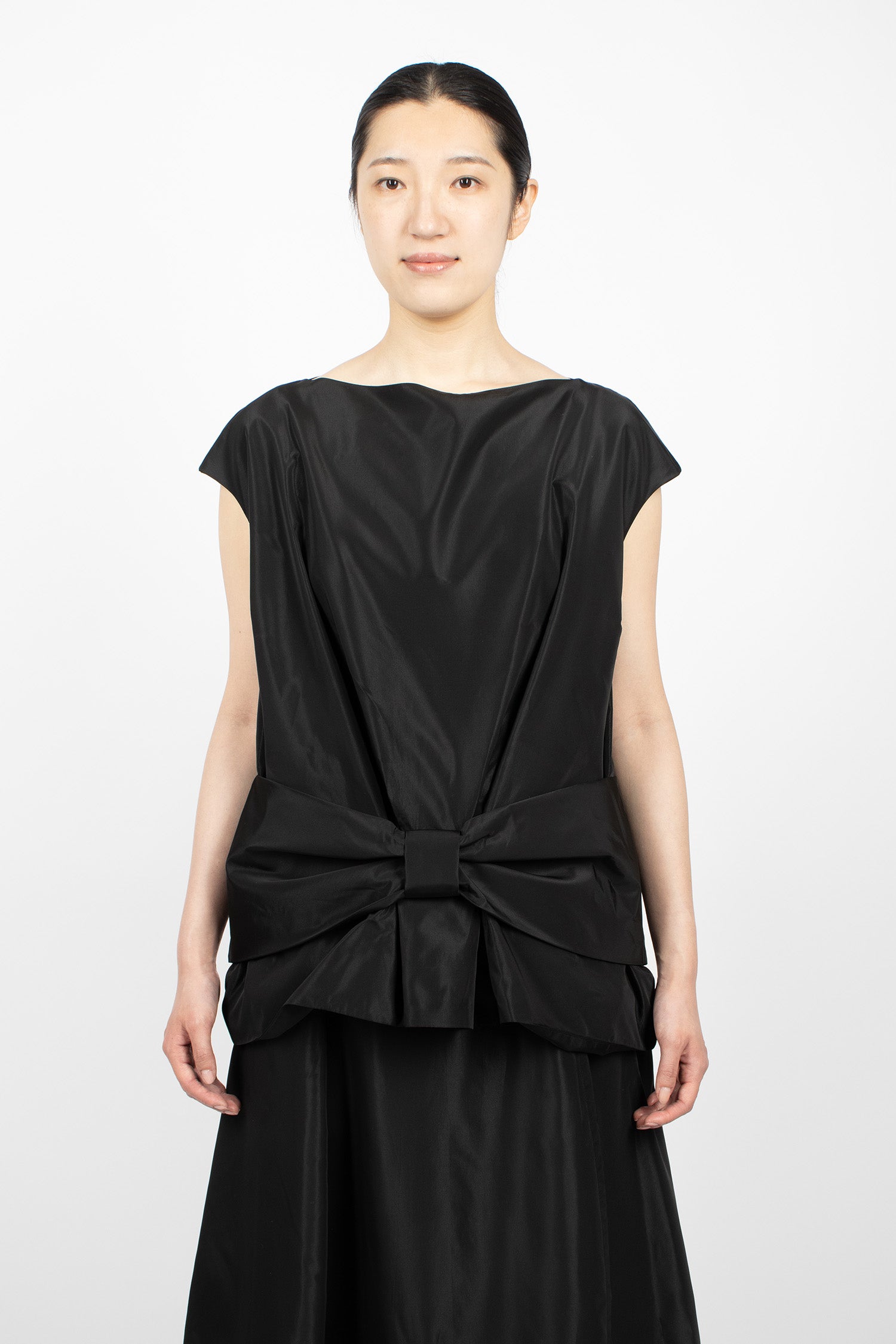 Boxy Peplum Bow Detail Top Black