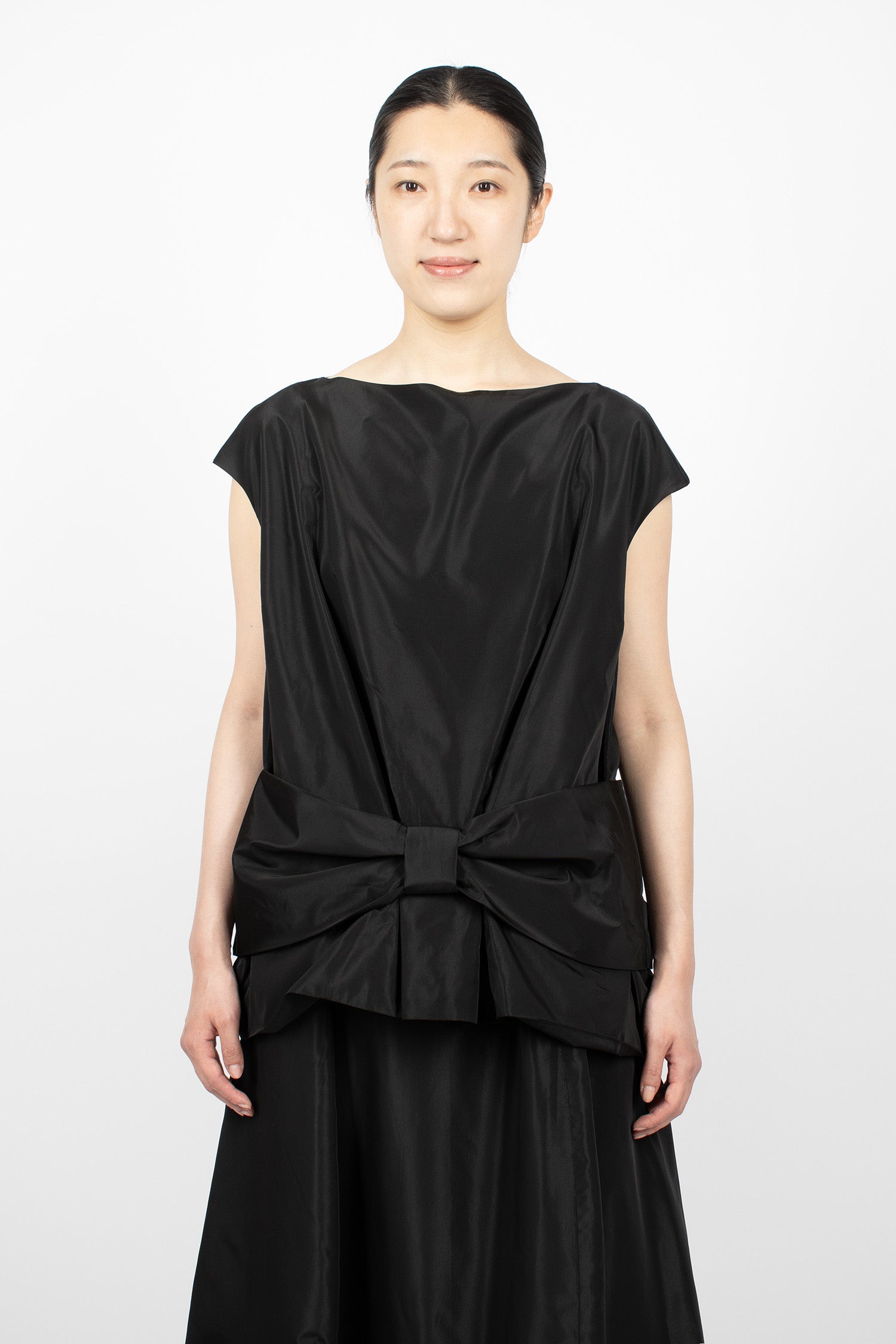 Boxy Peplum Bow Detail Top Black