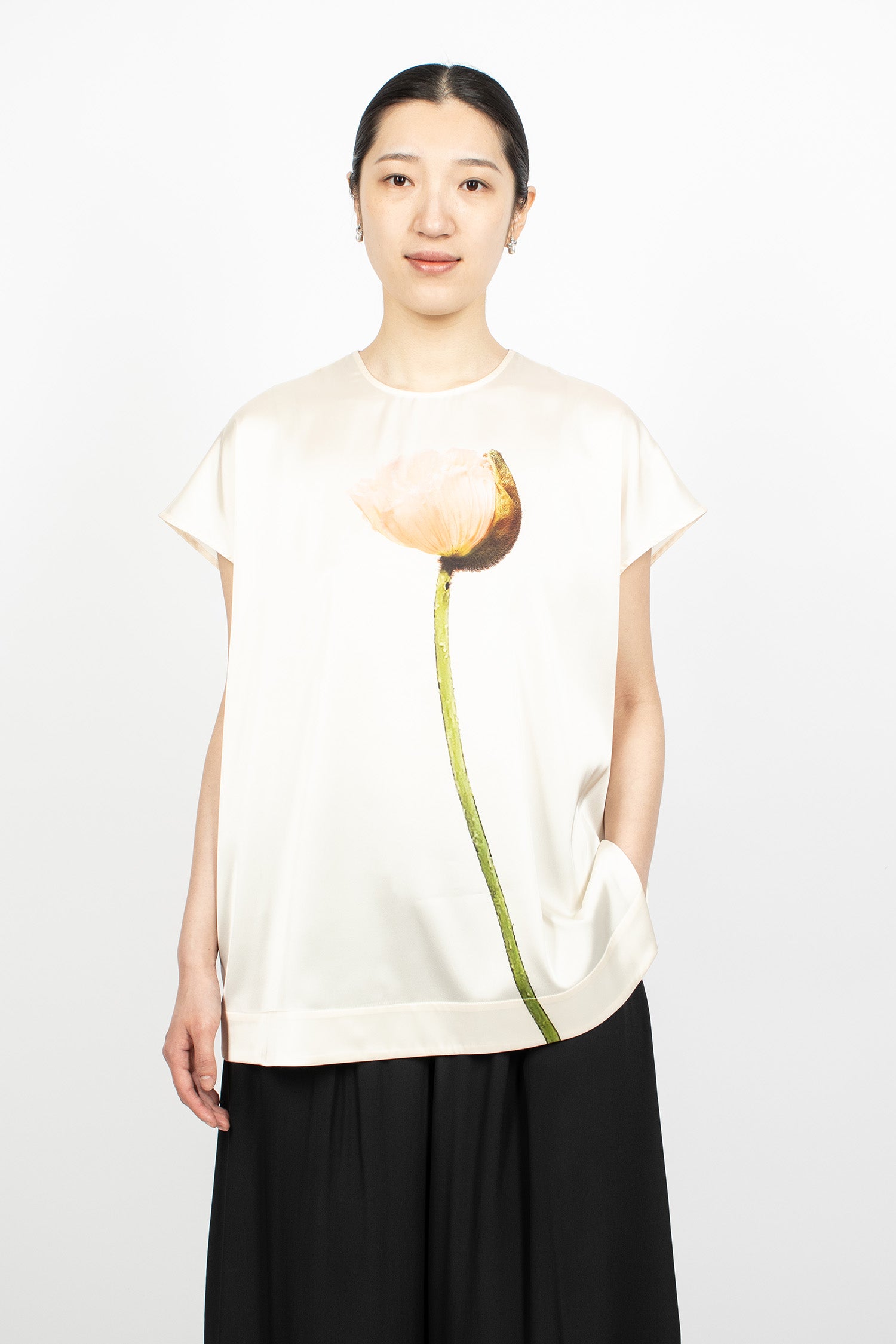 Poppy Motif Smock Top Cream