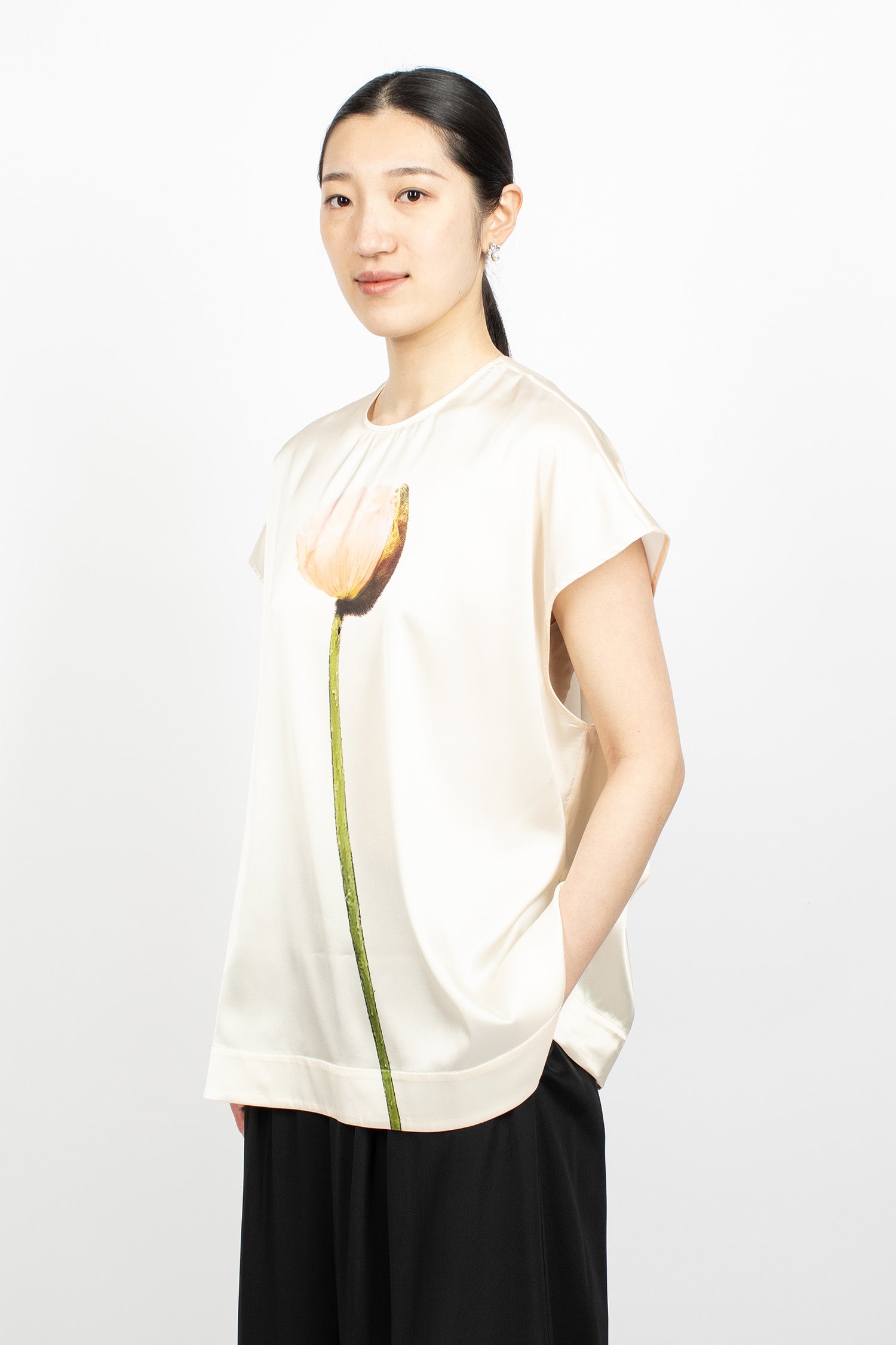 Poppy Motif Smock Top Cream