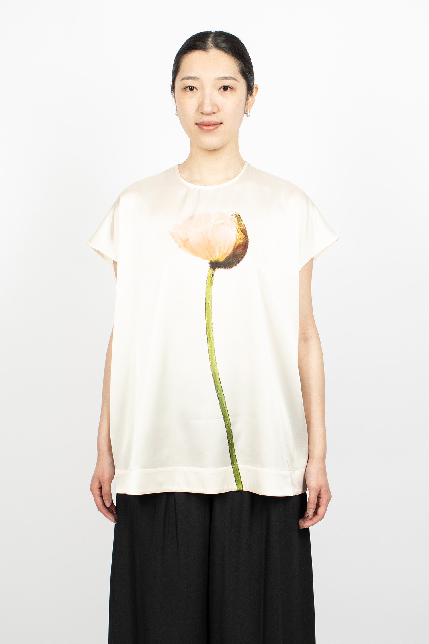Poppy Motif Smock Top Cream