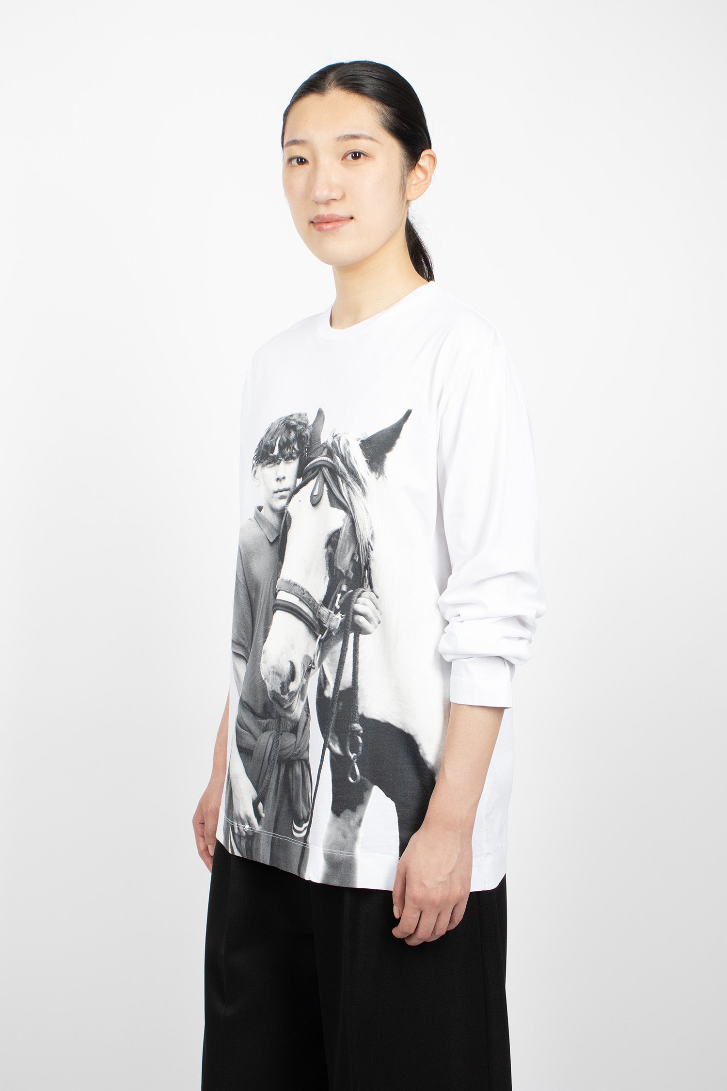 Pony Kid Print Long Sleeve T-Shirt White