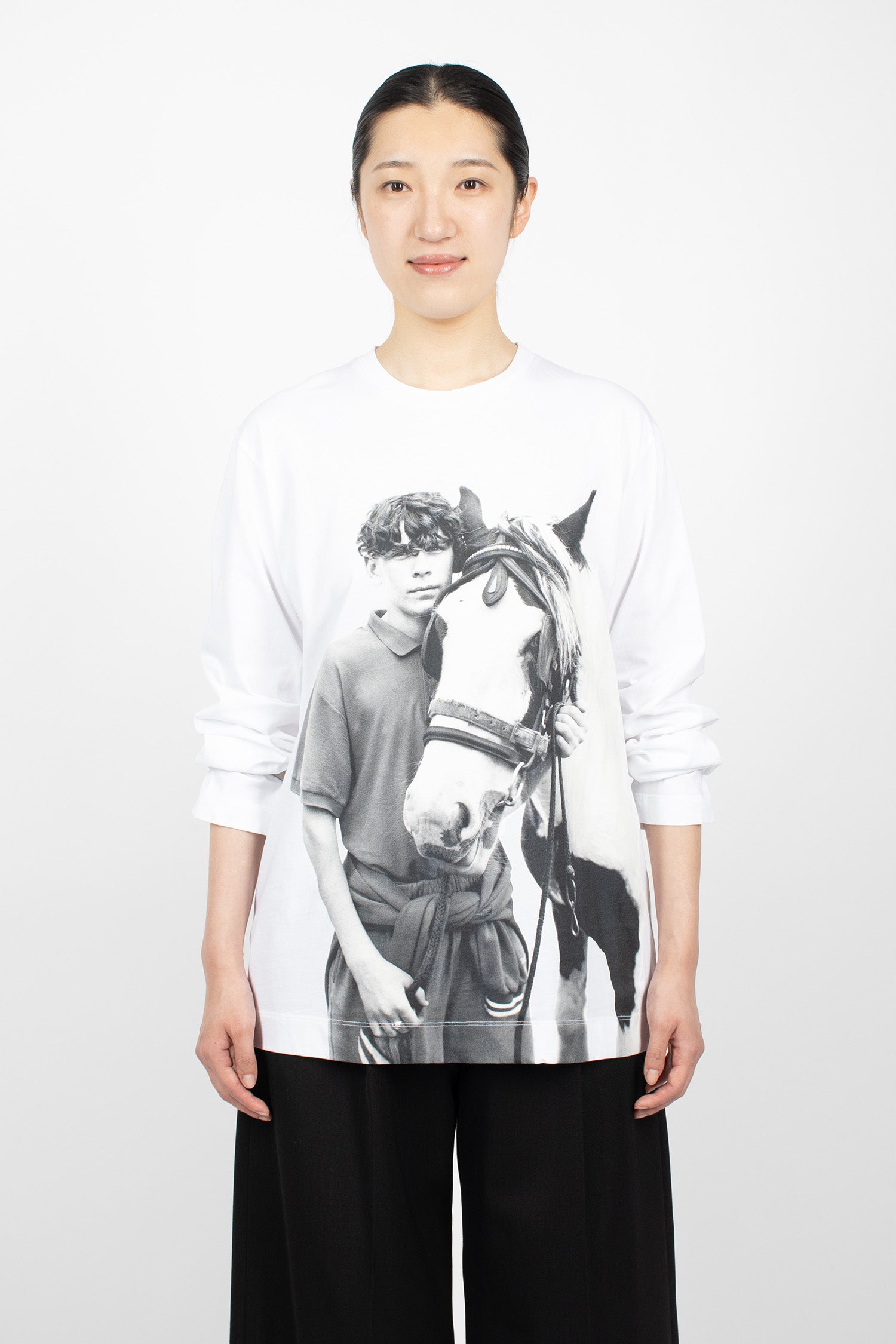 Pony Kid Print Long Sleeve T-Shirt White