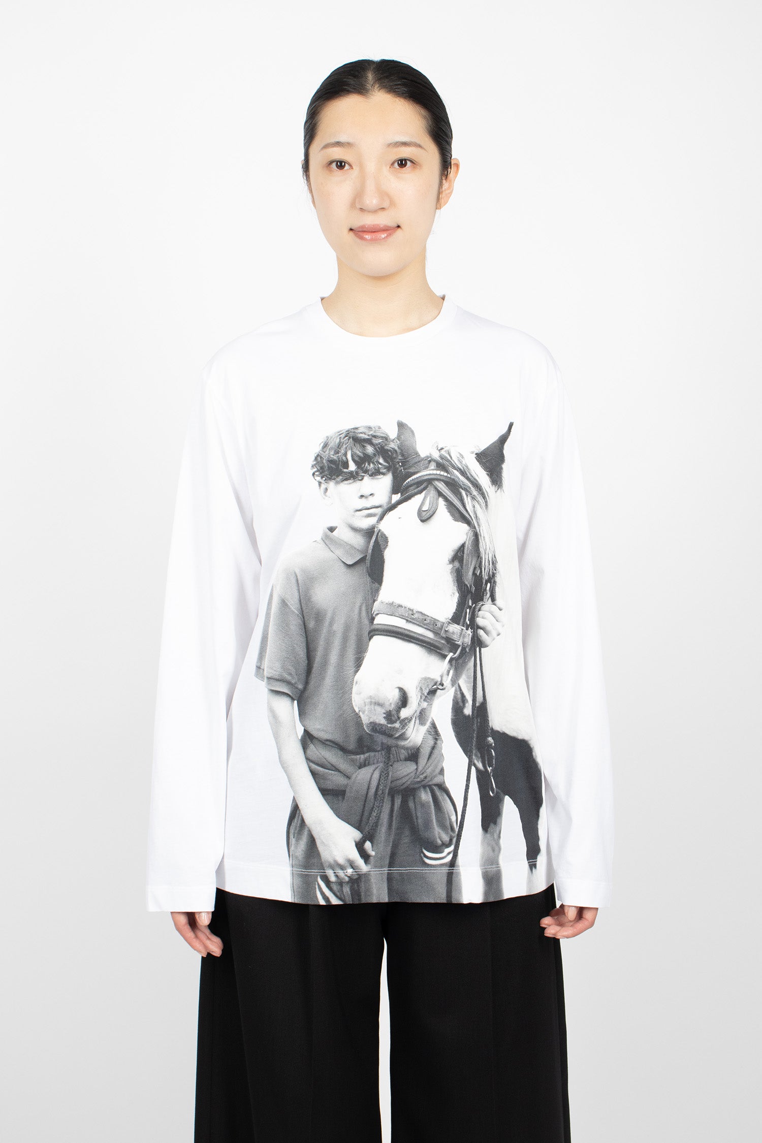Pony Kid Print Long Sleeve T-Shirt White