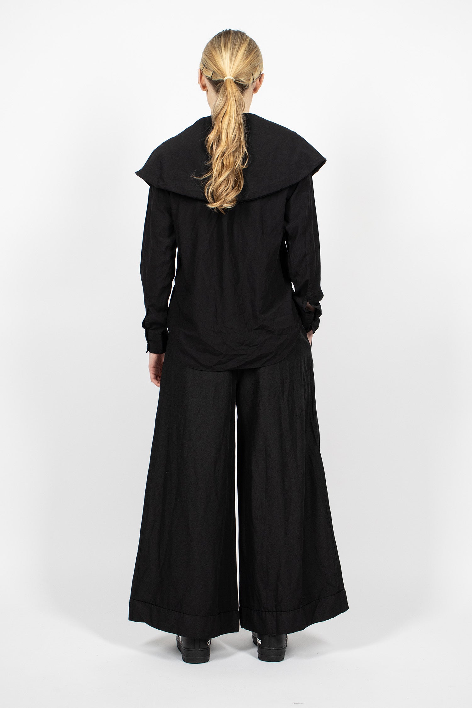 Wide Leg Twill Pants Black