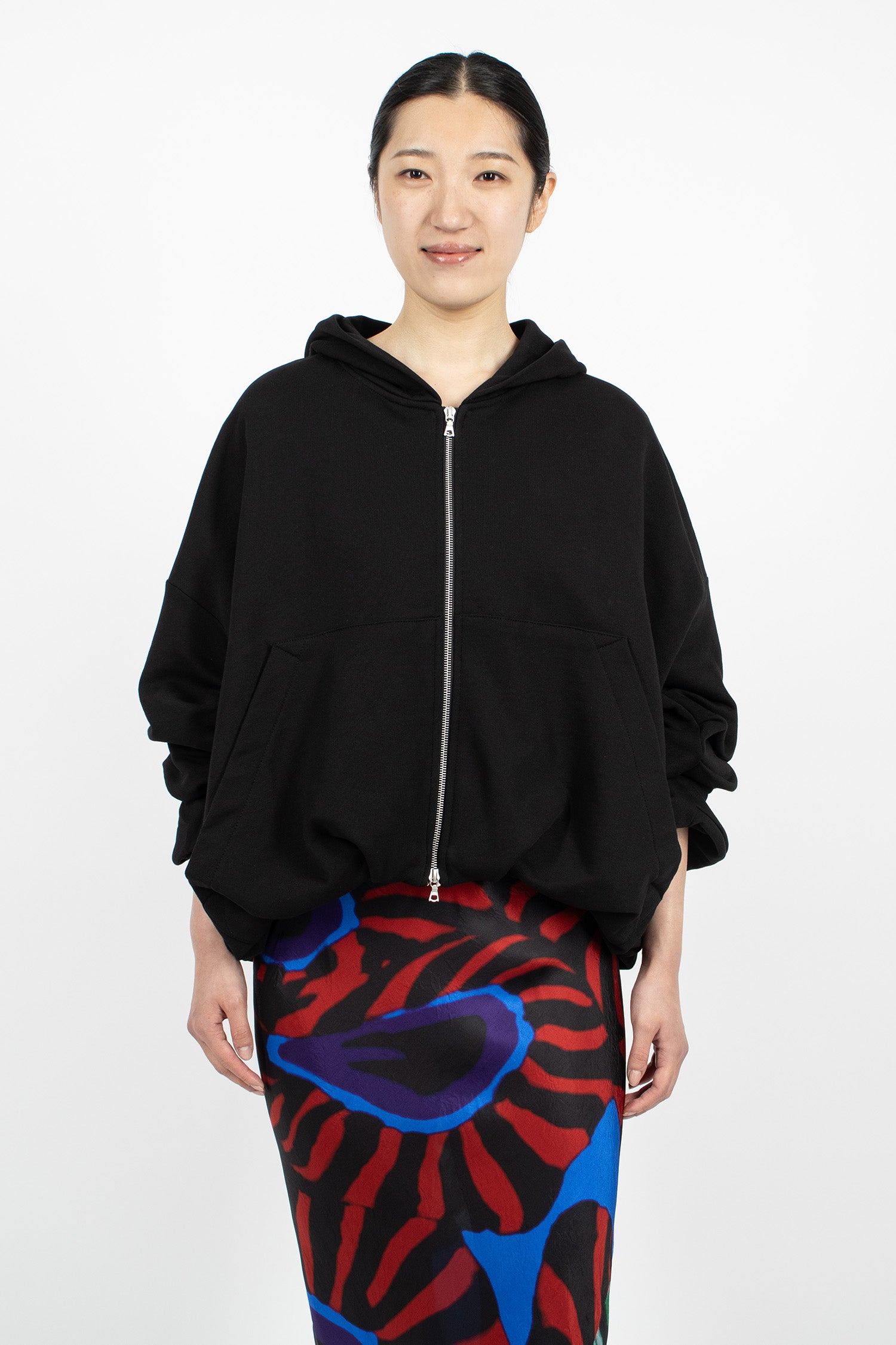 Draped Hooded Sweat Jacket Black