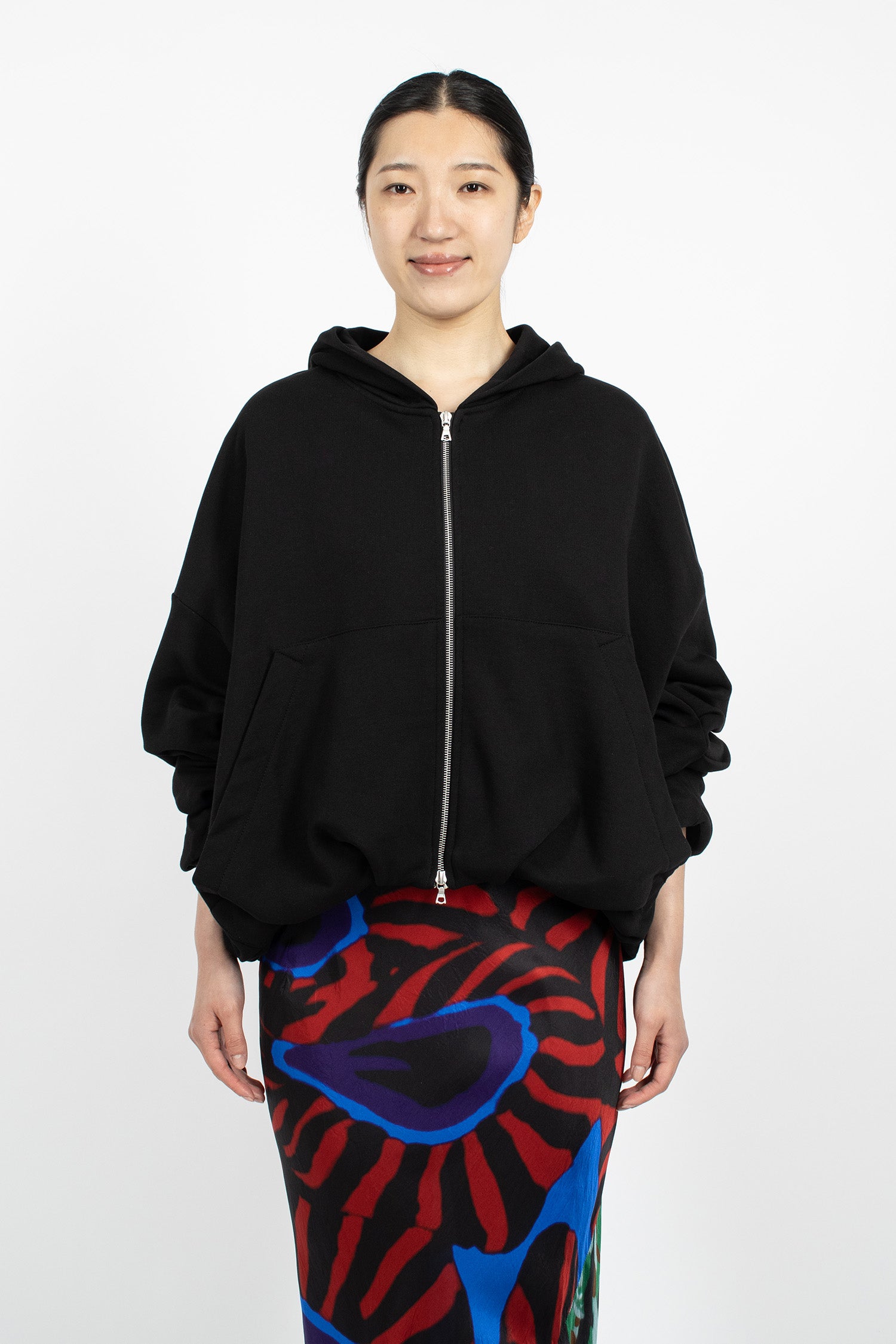Draped Hooded Sweat Jacket Black